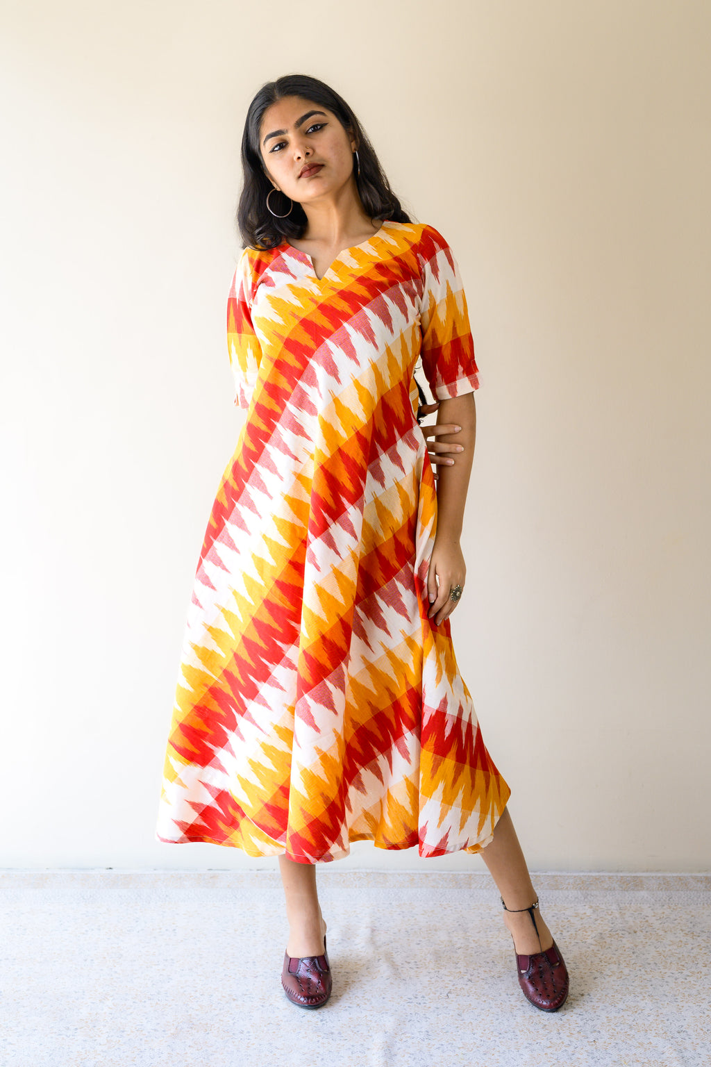 Saffron & Snow Ikkat Cotton Cross Cut Dress