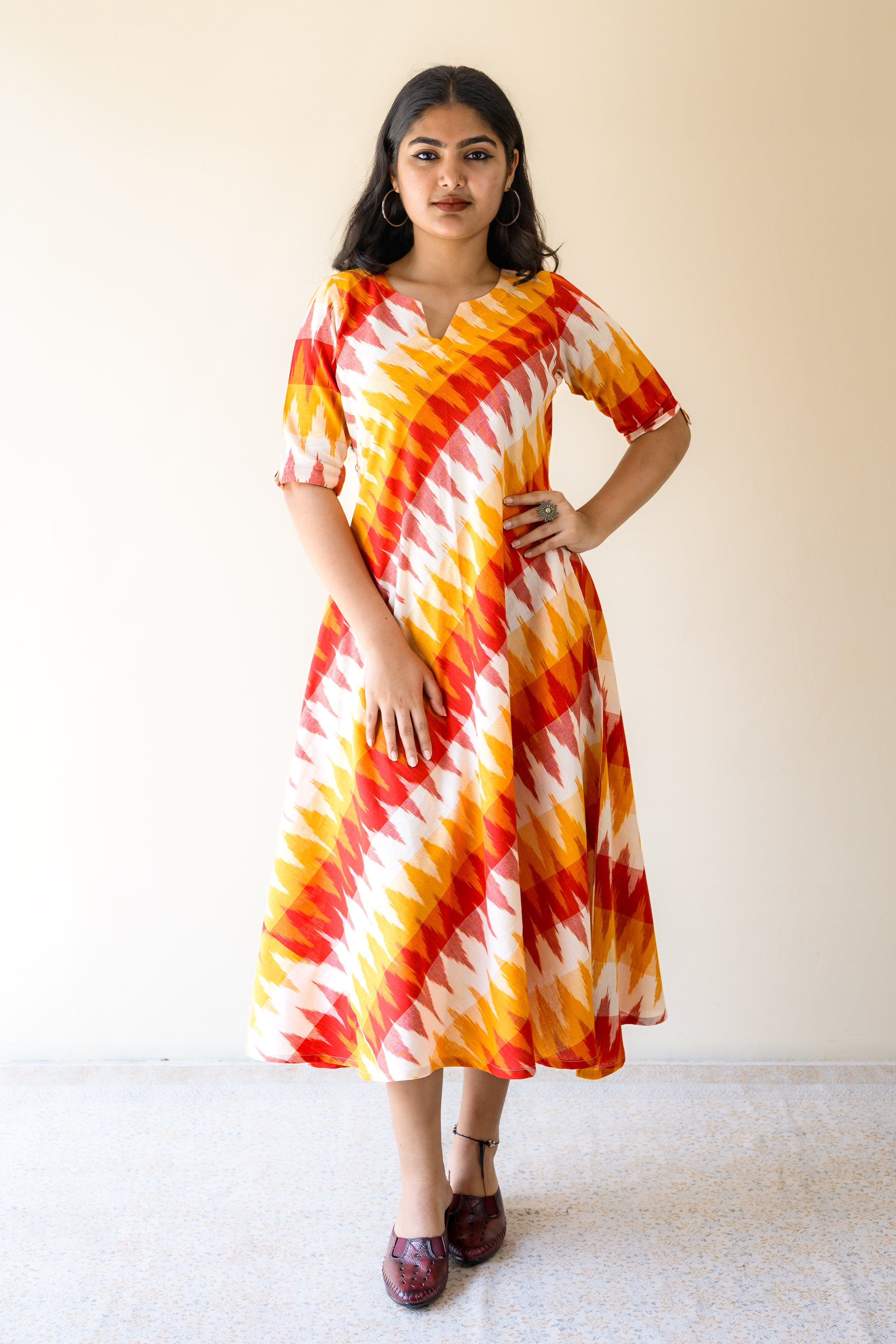 Saffron & Snow Ikkat Cotton Cross Cut Dress