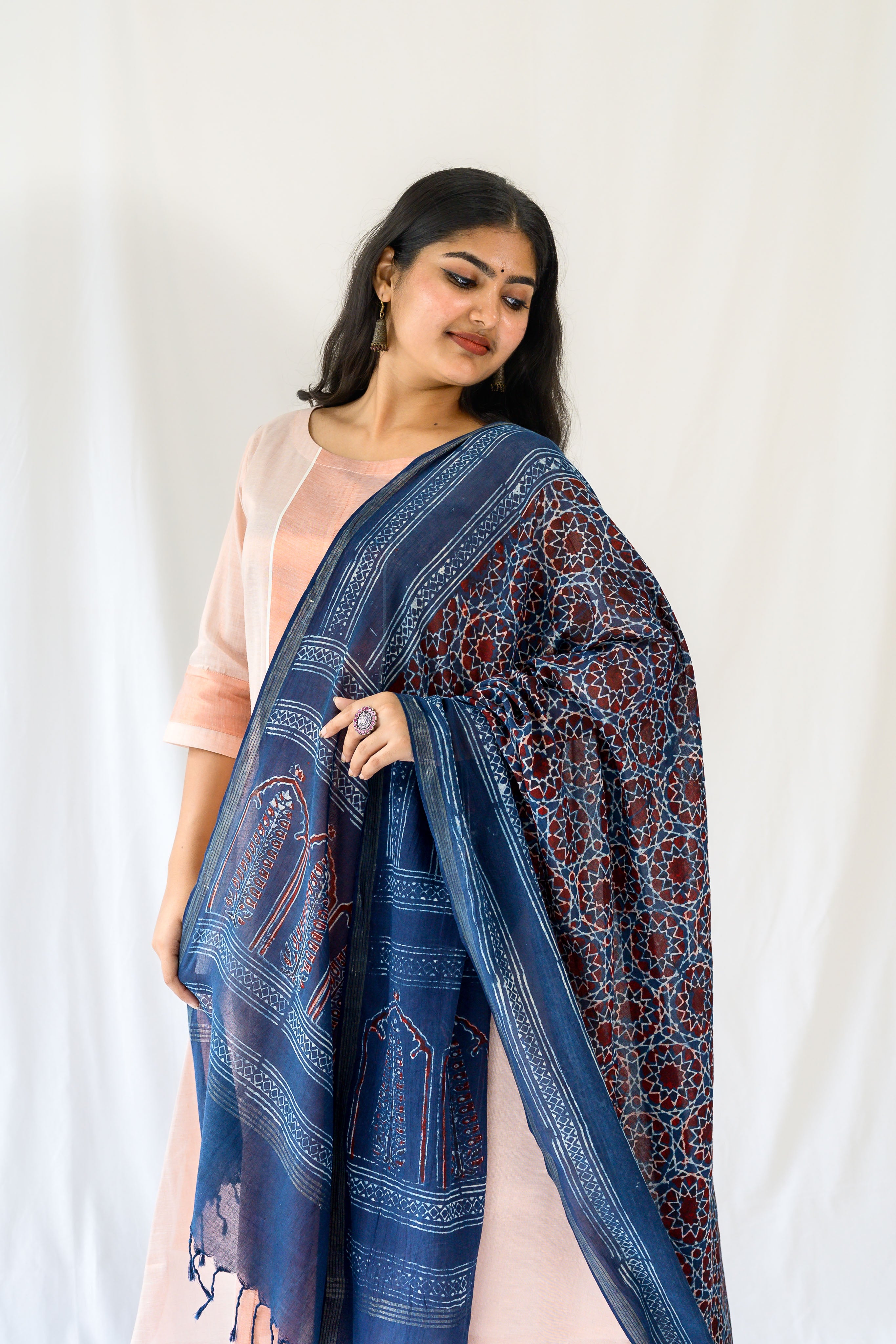 Kasavu Elegance Copper Tissue High Low Kurta