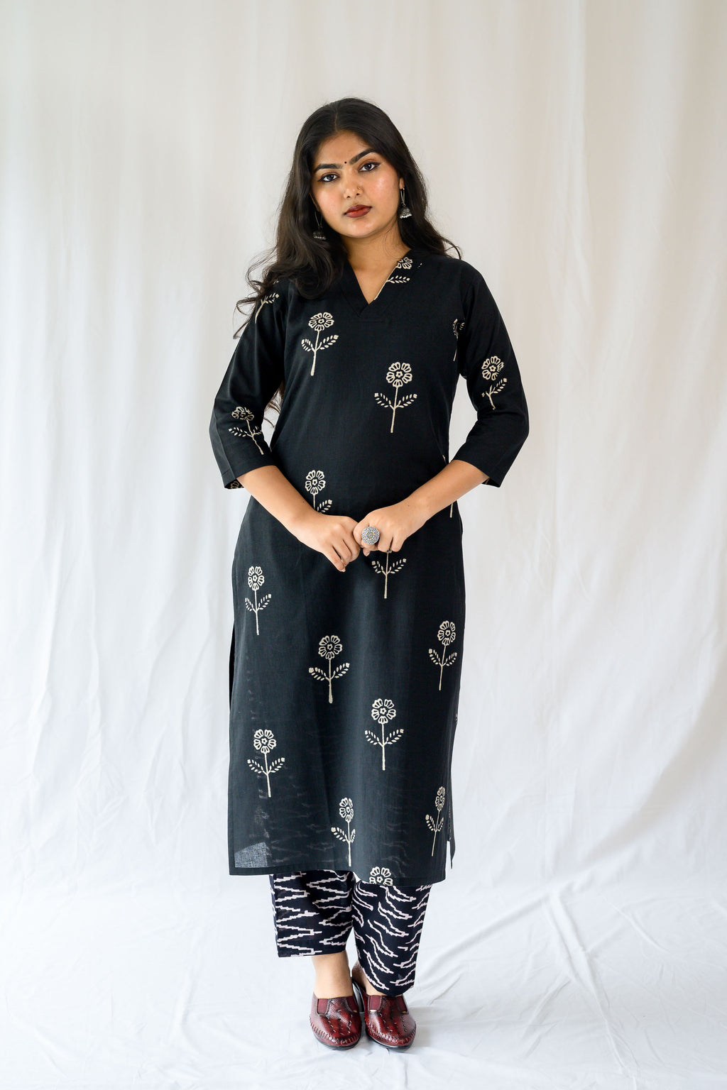 Set of 2-Mahelia Dabu Cotton Kurta & Pants Set