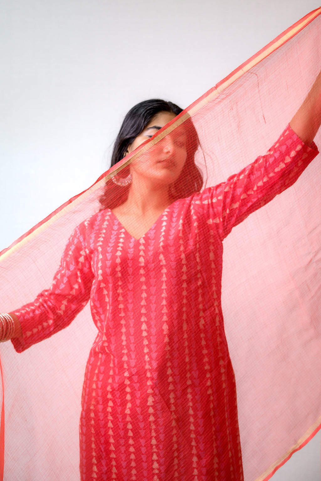 Dark Pink Plain Kota Doria Dupatta