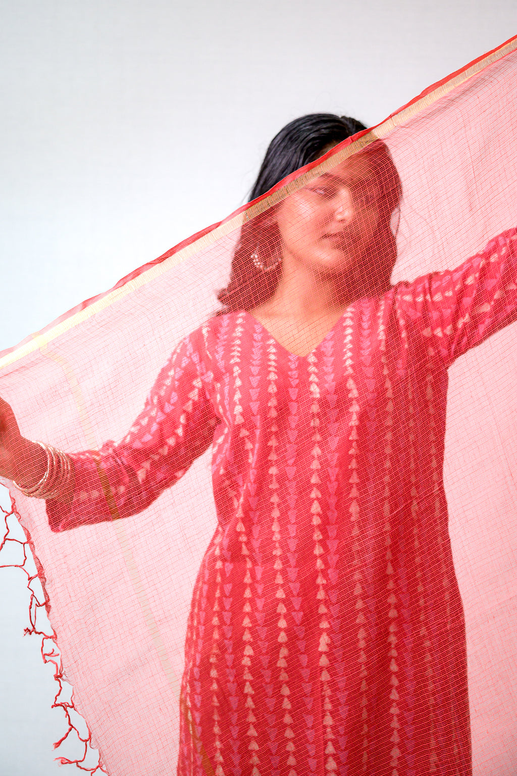 Dark Pink Plain Kota Doria Dupatta