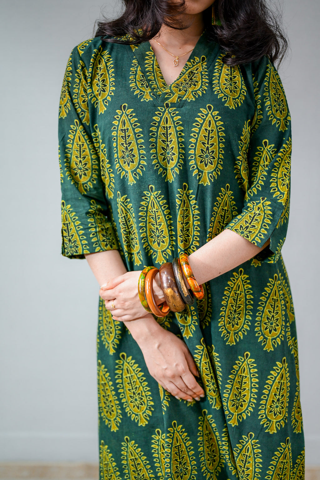 Ruhaani Green Ajrakh Dress
