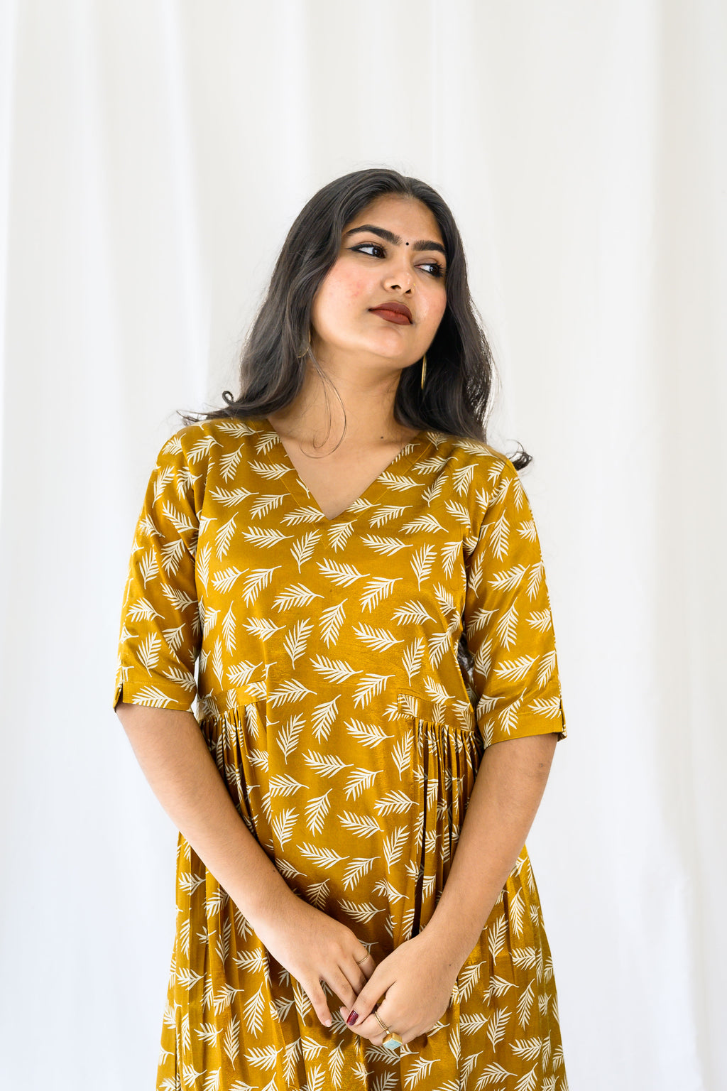 Mustard Yellow Mashru Silk Dress