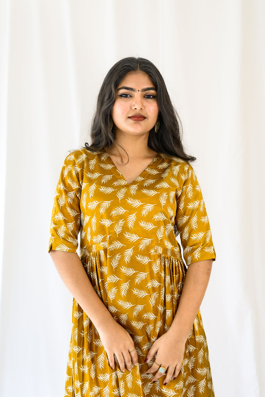 Mustard Yellow Mashru Silk Dress