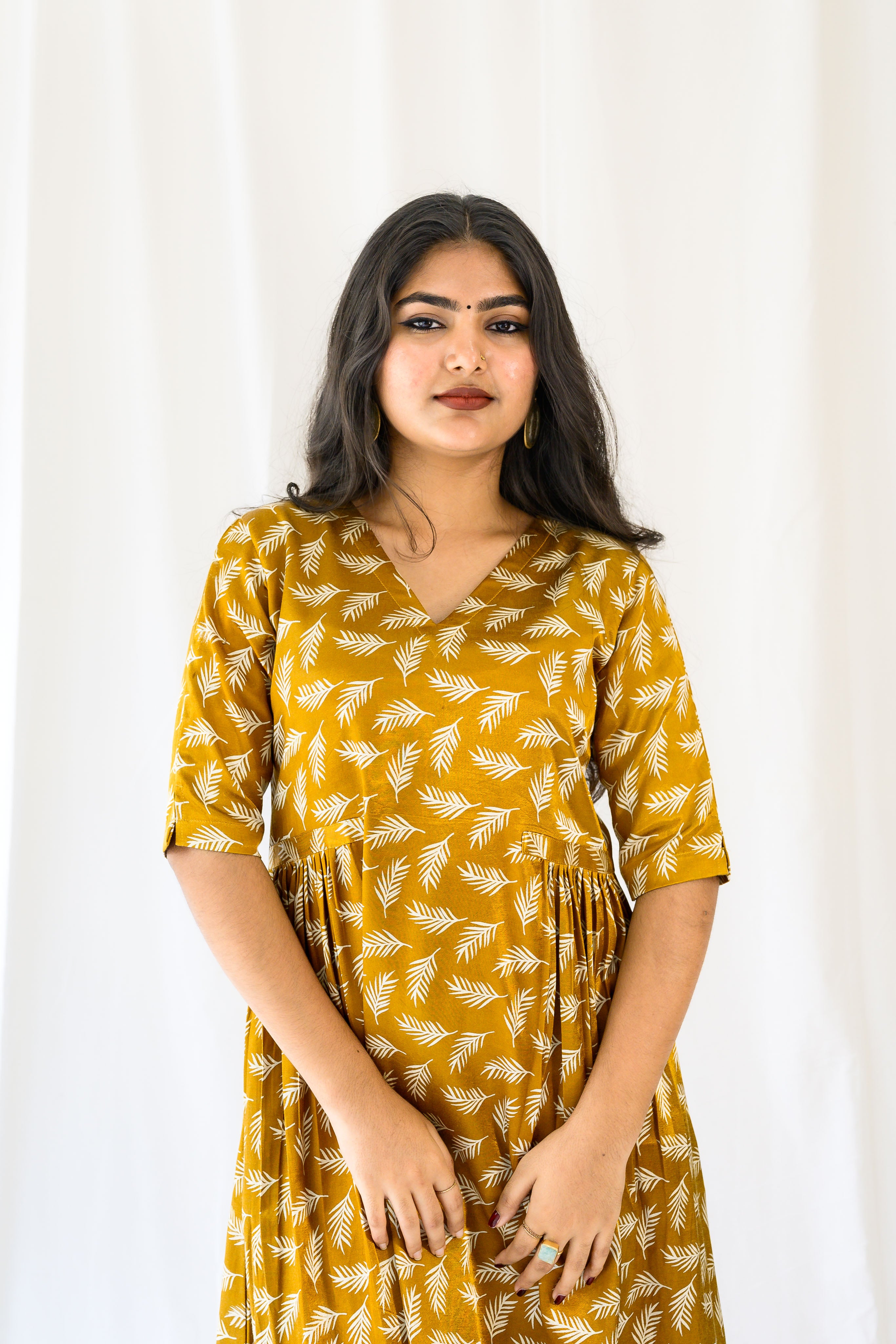 Mustard Yellow Mashru Silk Dress