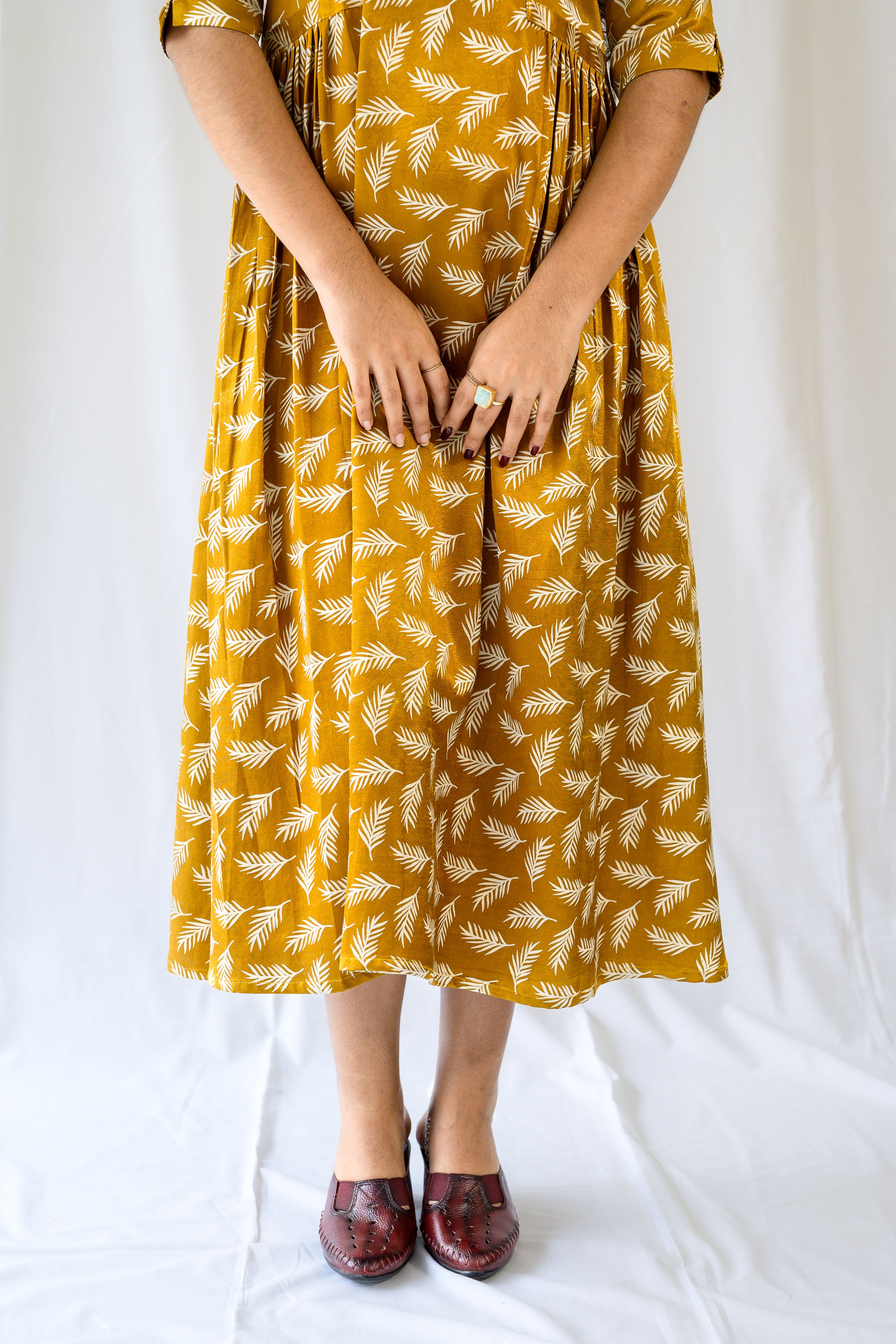 Mustard Yellow Mashru Silk Dress