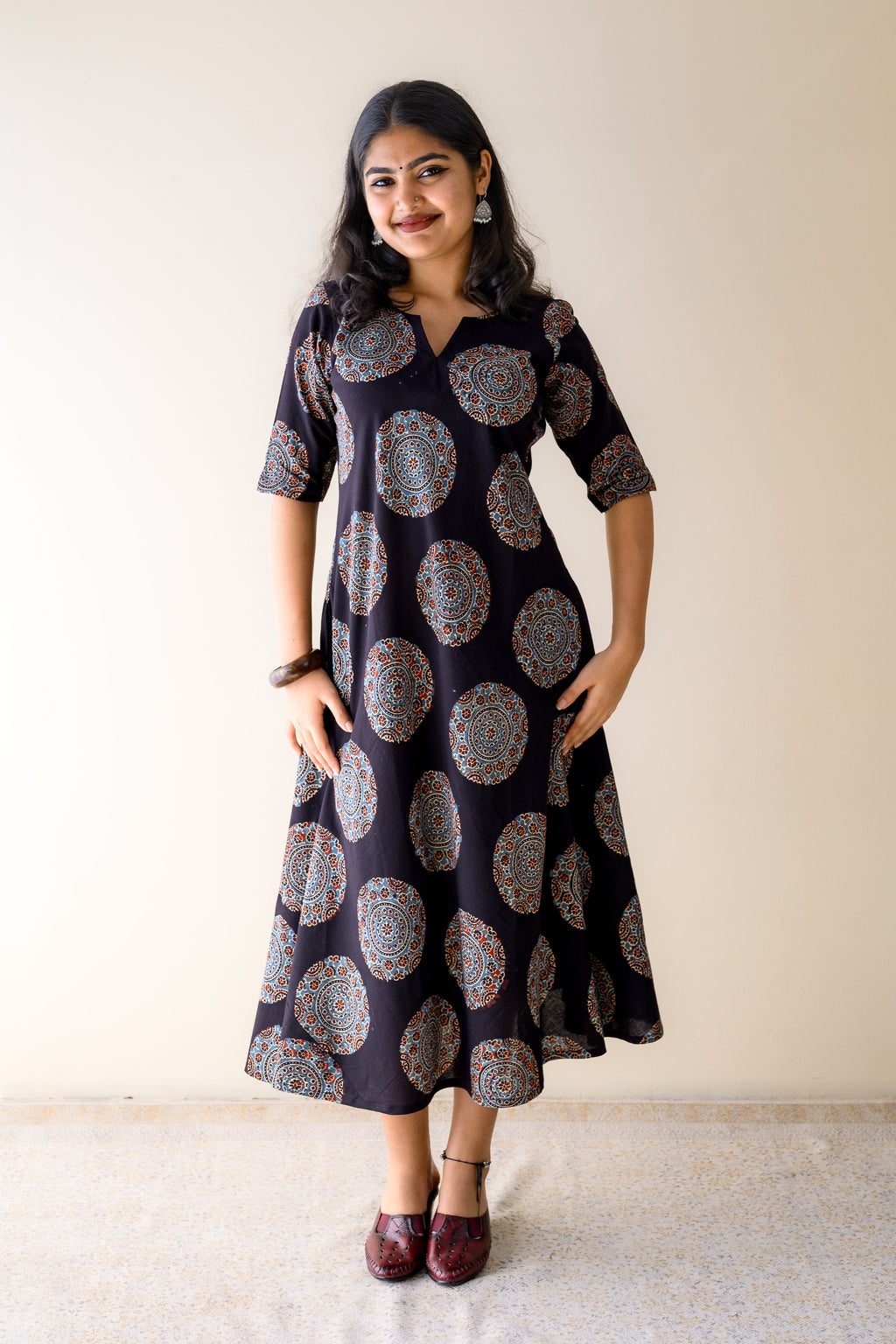 Mandala Noir Ajrakh Cotton Dress