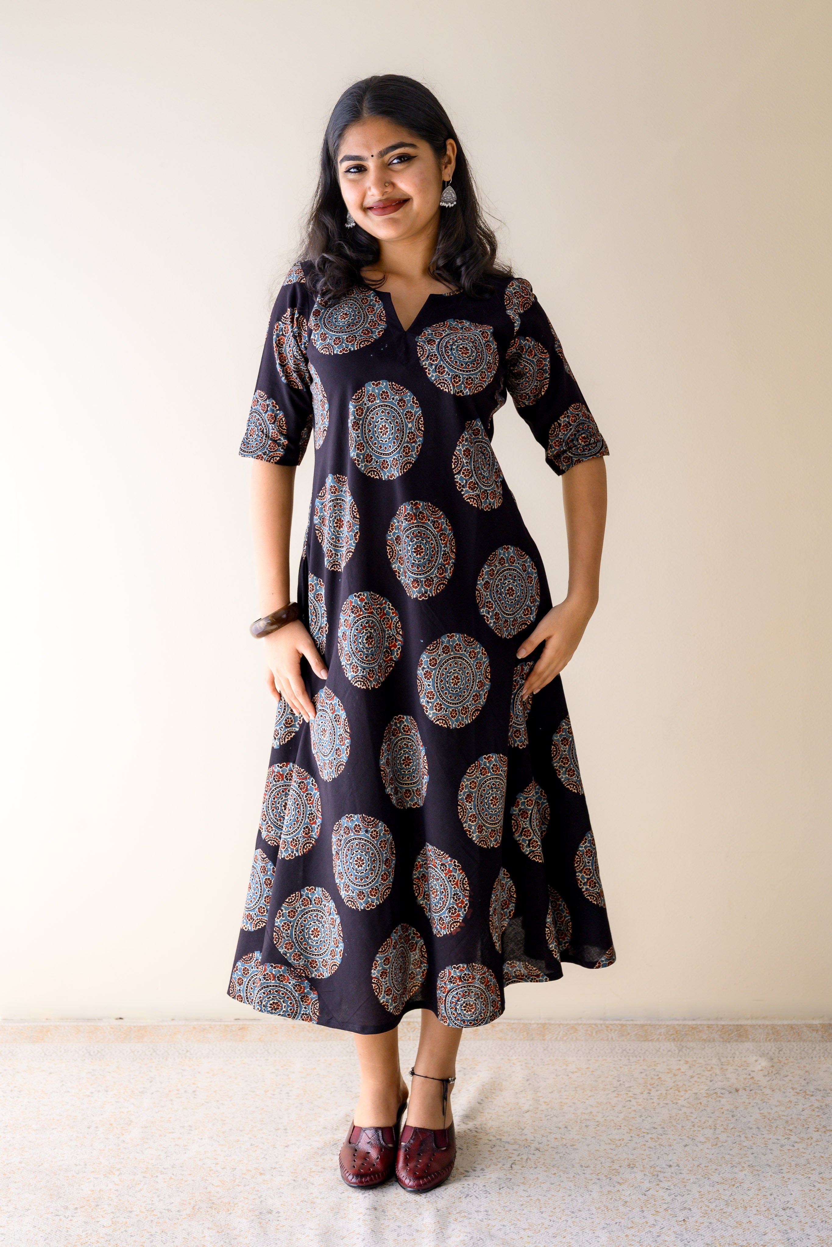 Mandala Noir Ajrakh Cotton Dress