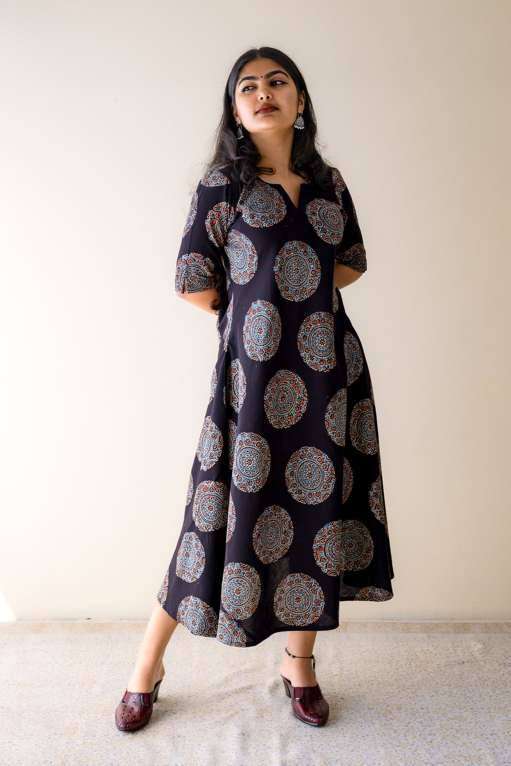 Mandala Noir Ajrakh Cotton Dress