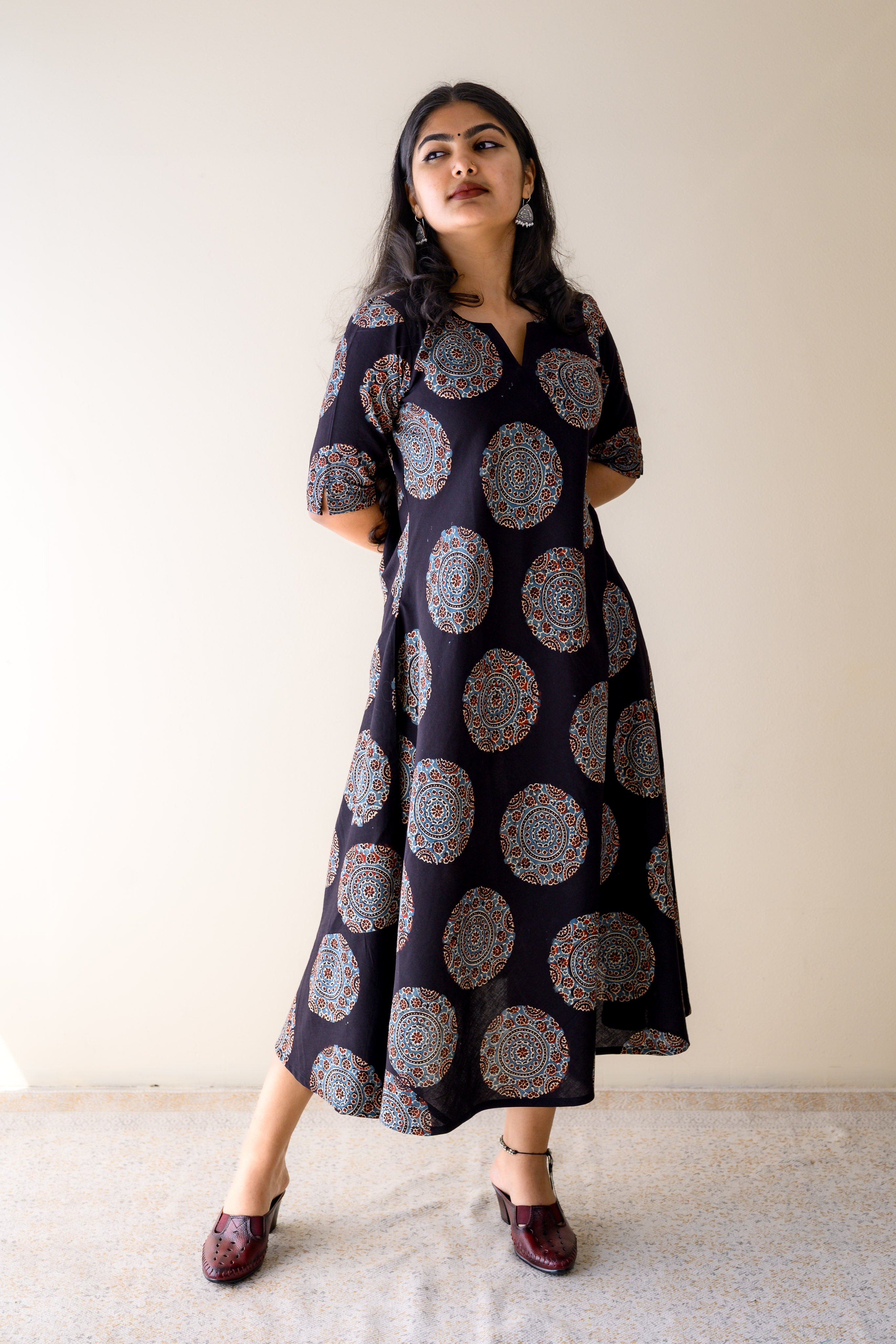 Mandala Noir Ajrakh Cotton Dress