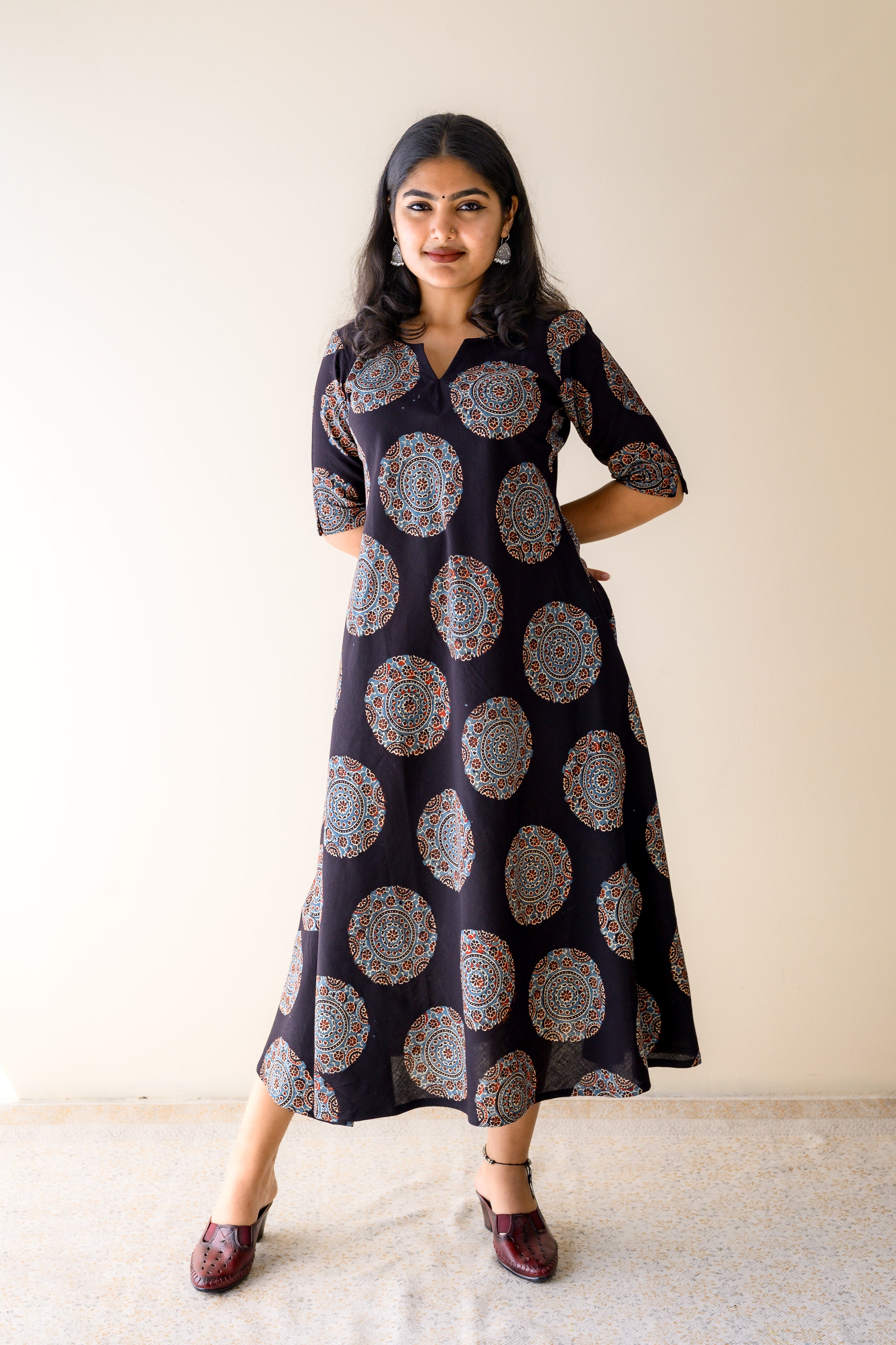 Mandala Noir Ajrakh Cotton Dress