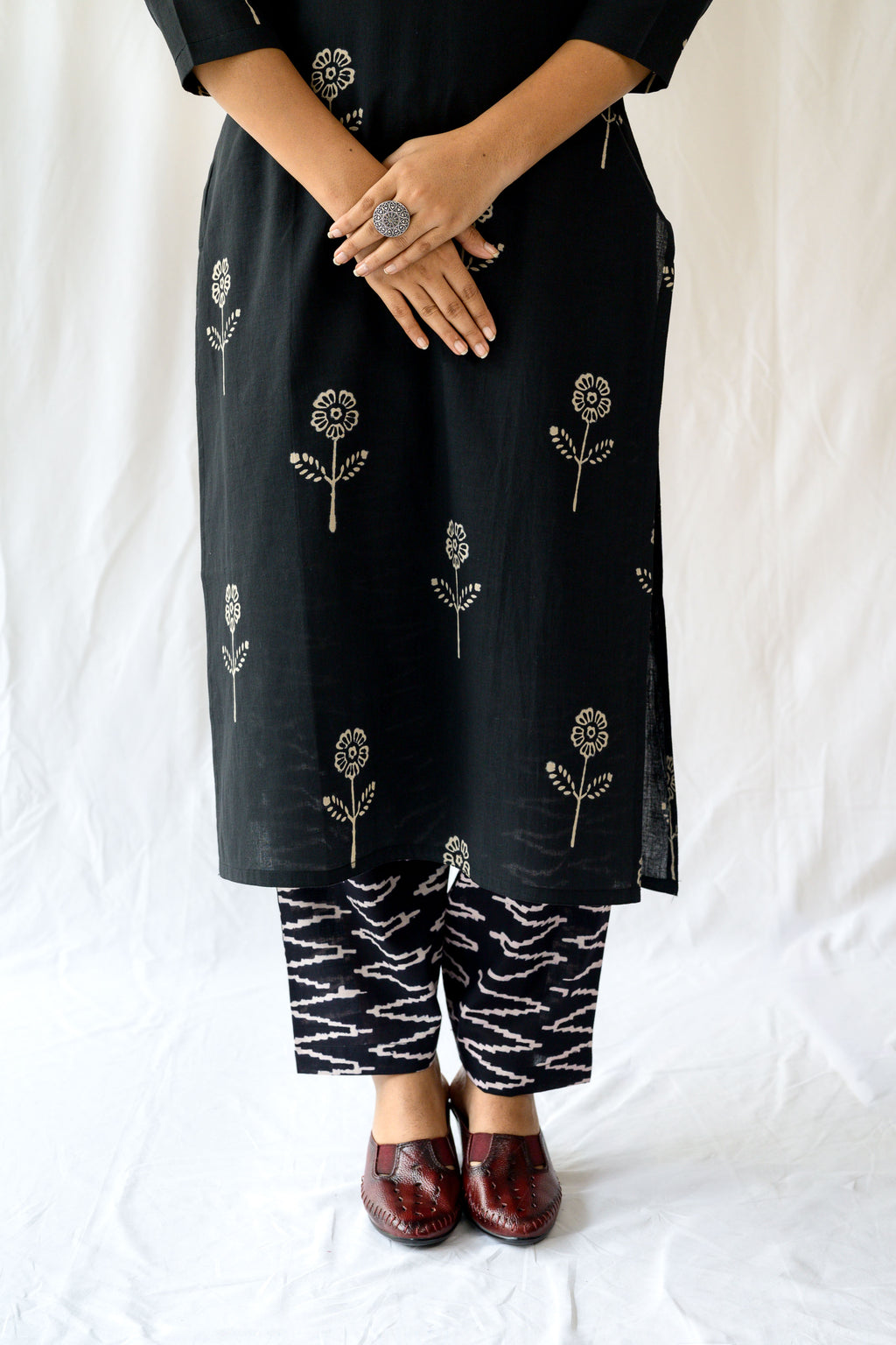 Set of 2-Mahelia Dabu Cotton Kurta & Pants Set