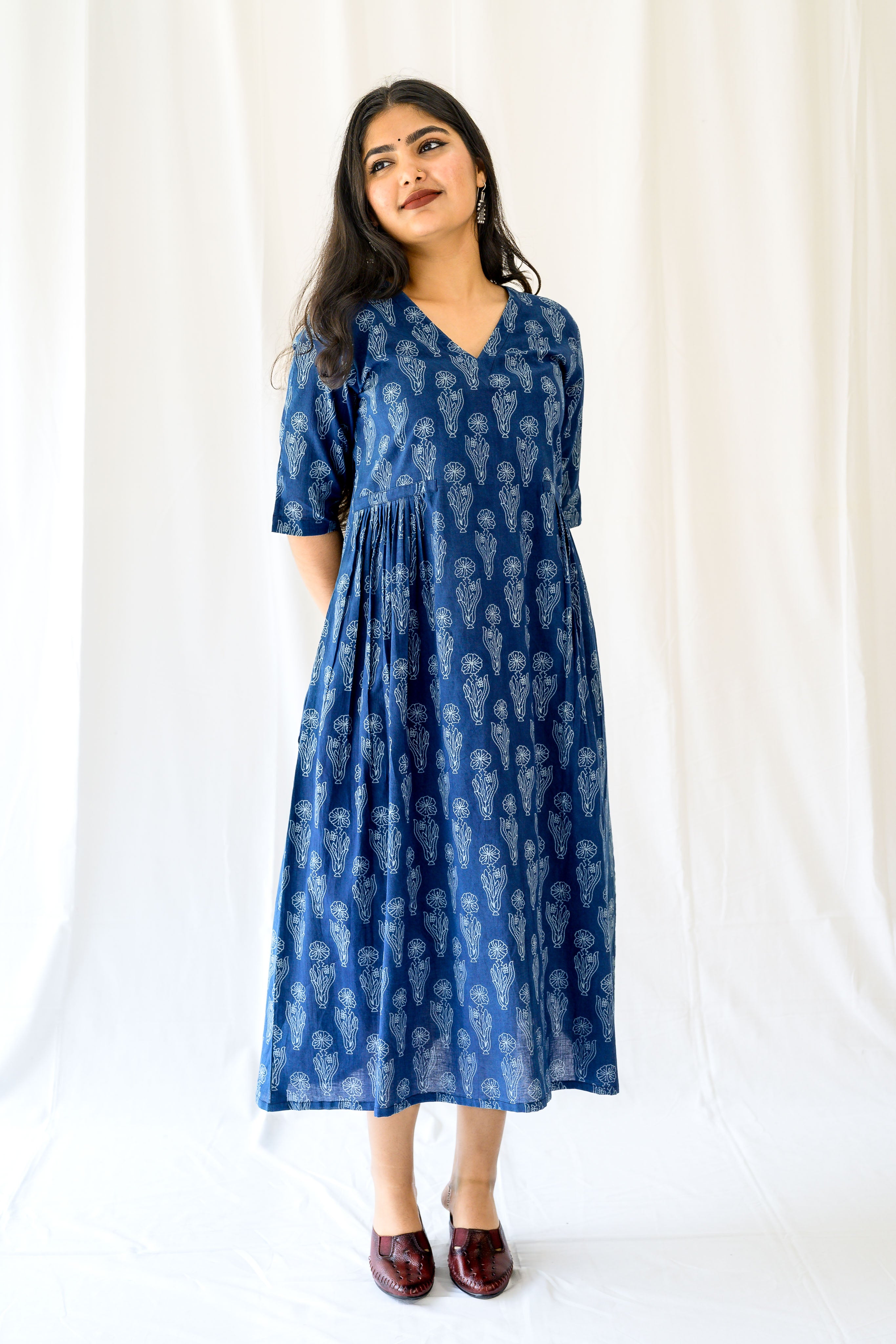 Iniya Indigo Dabu Cotton Dress