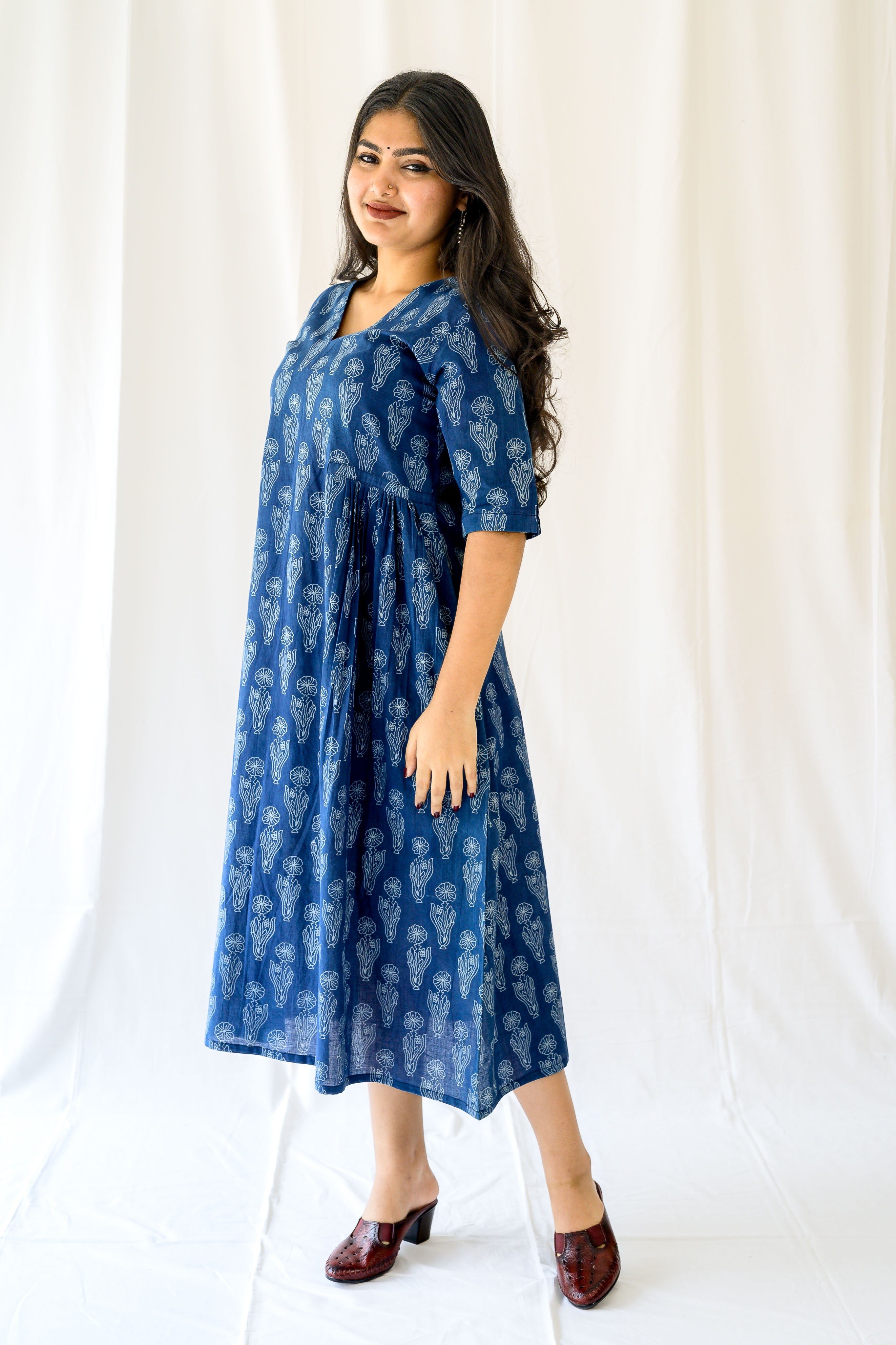 Iniya Indigo Dabu Cotton Dress