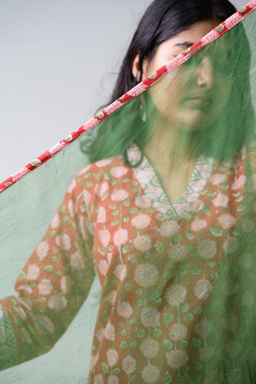 Parrot Green Chiffon Plain Dupatta with Border