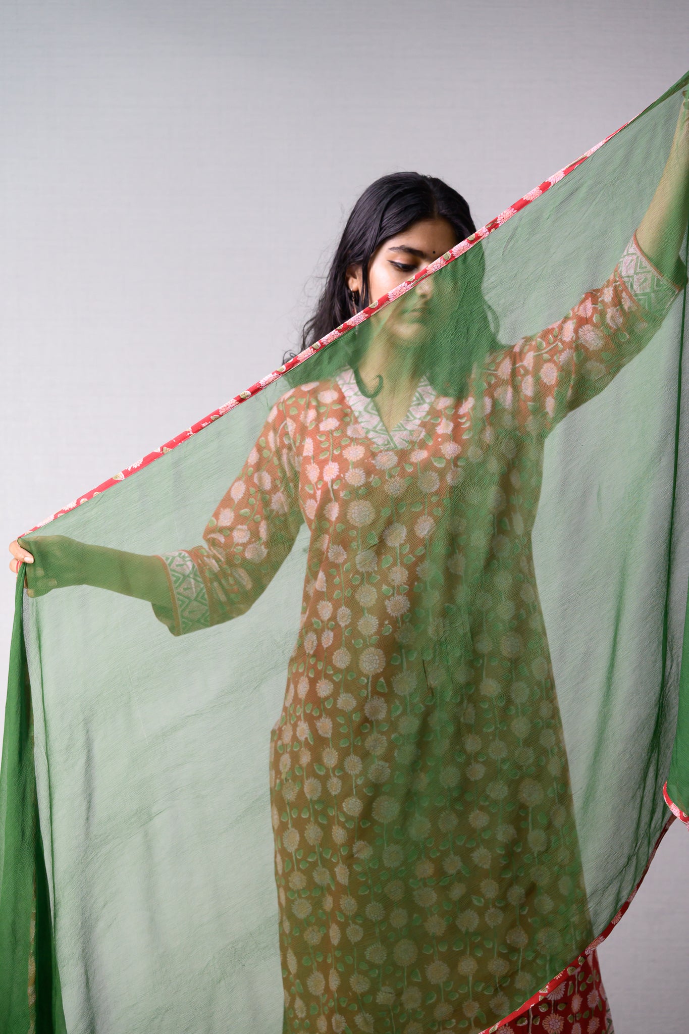 Parrot Green Chiffon Plain Dupatta with Border