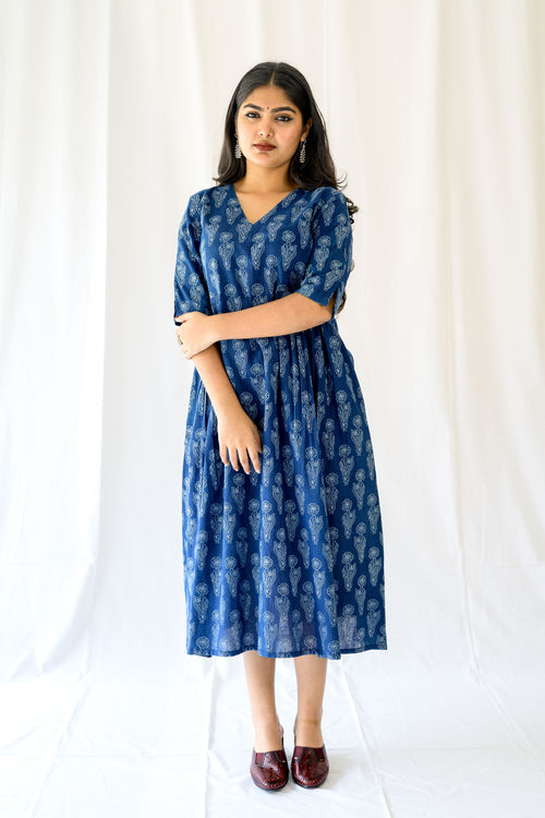 Iniya Indigo Dabu Cotton Dress