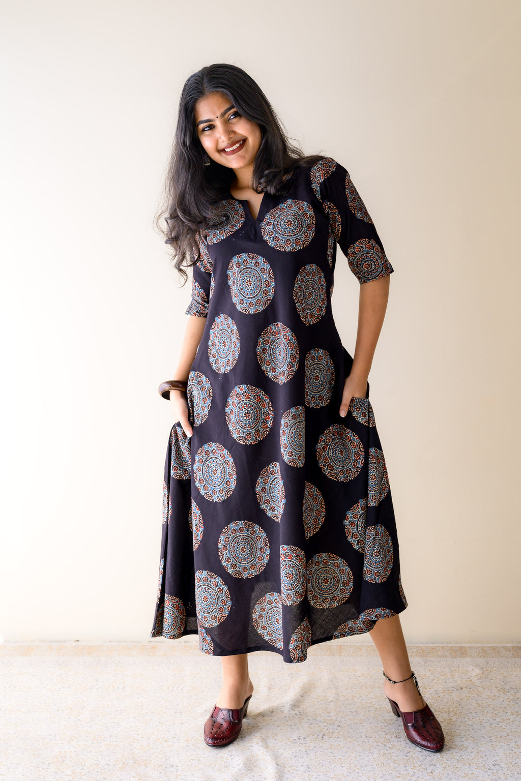 Mandala Noir Ajrakh Cotton Dress