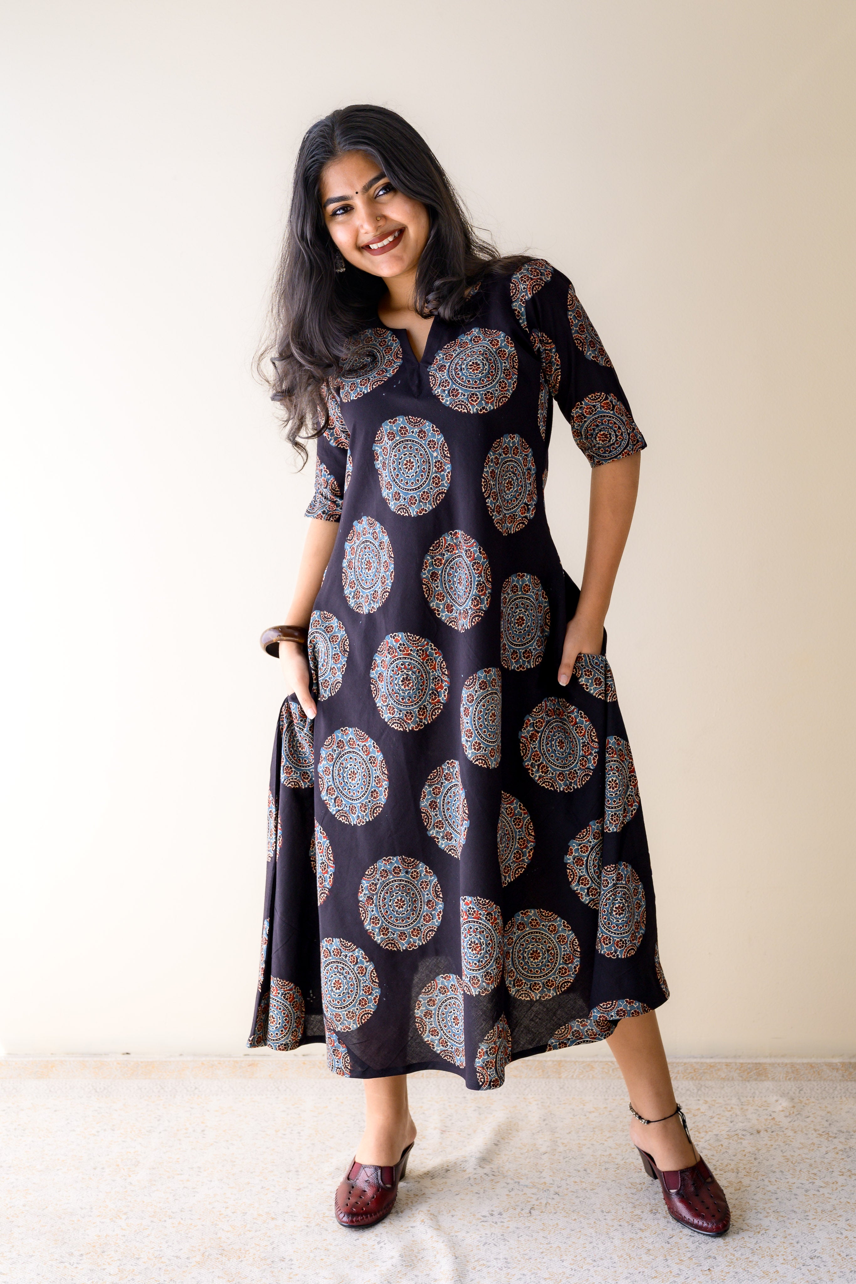 Mandala Noir Ajrakh Cotton Dress