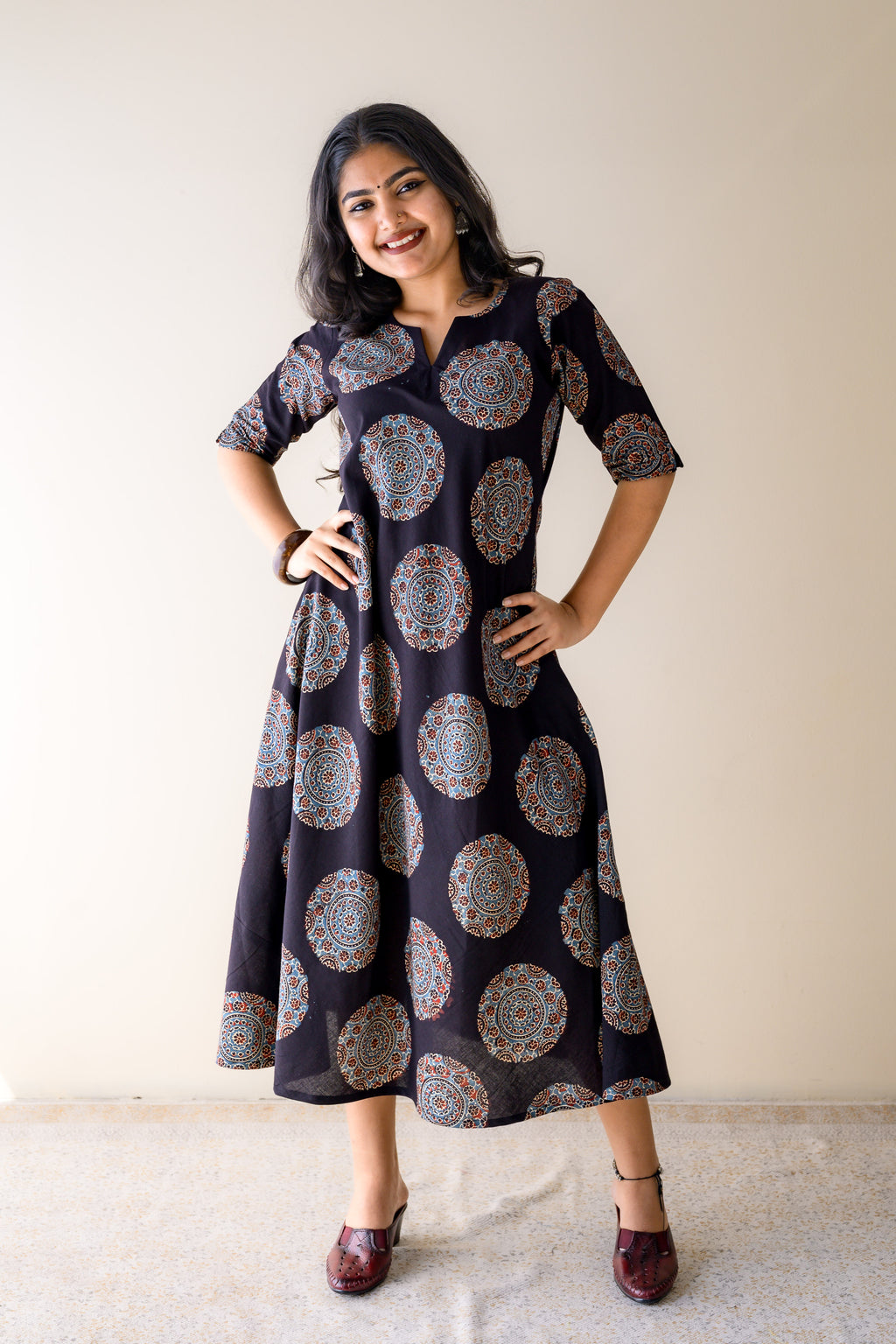 Mandala Noir Ajrakh Cotton Dress