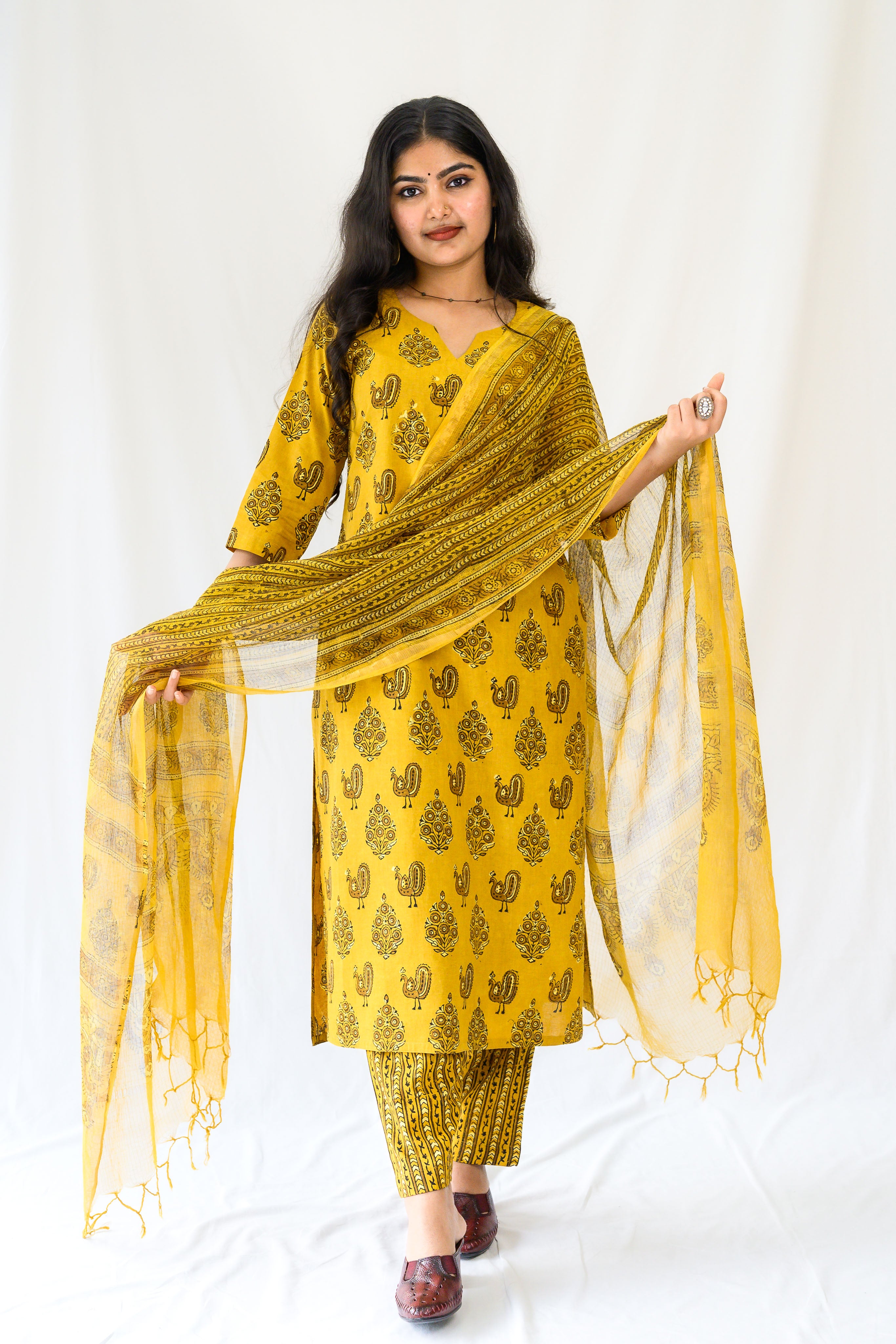 Set of 2- Hemali Ajrakh Cotton Kurta & Pants Set