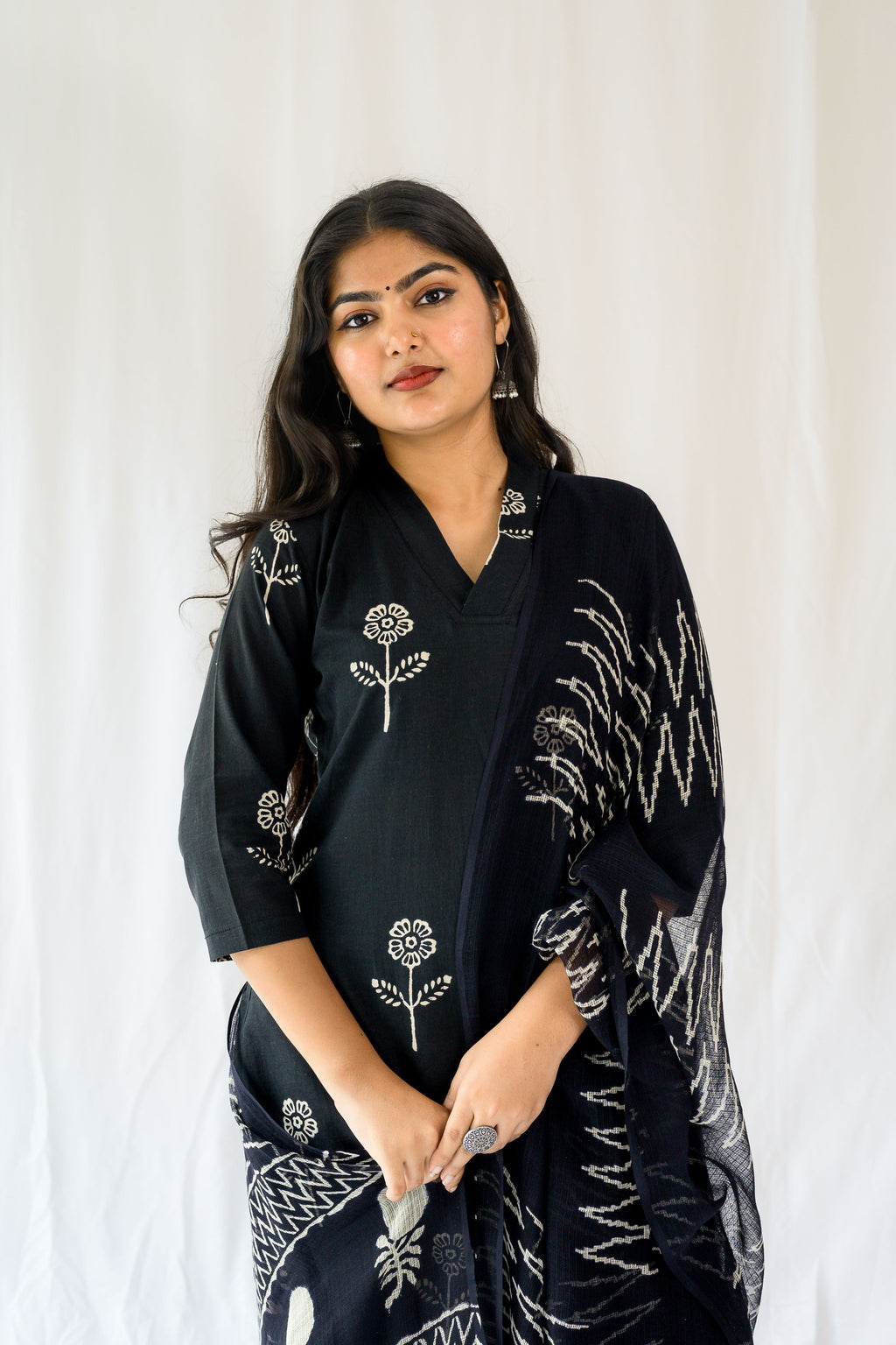 Set of 2-Mahelia Dabu Cotton Kurta & Pants Set