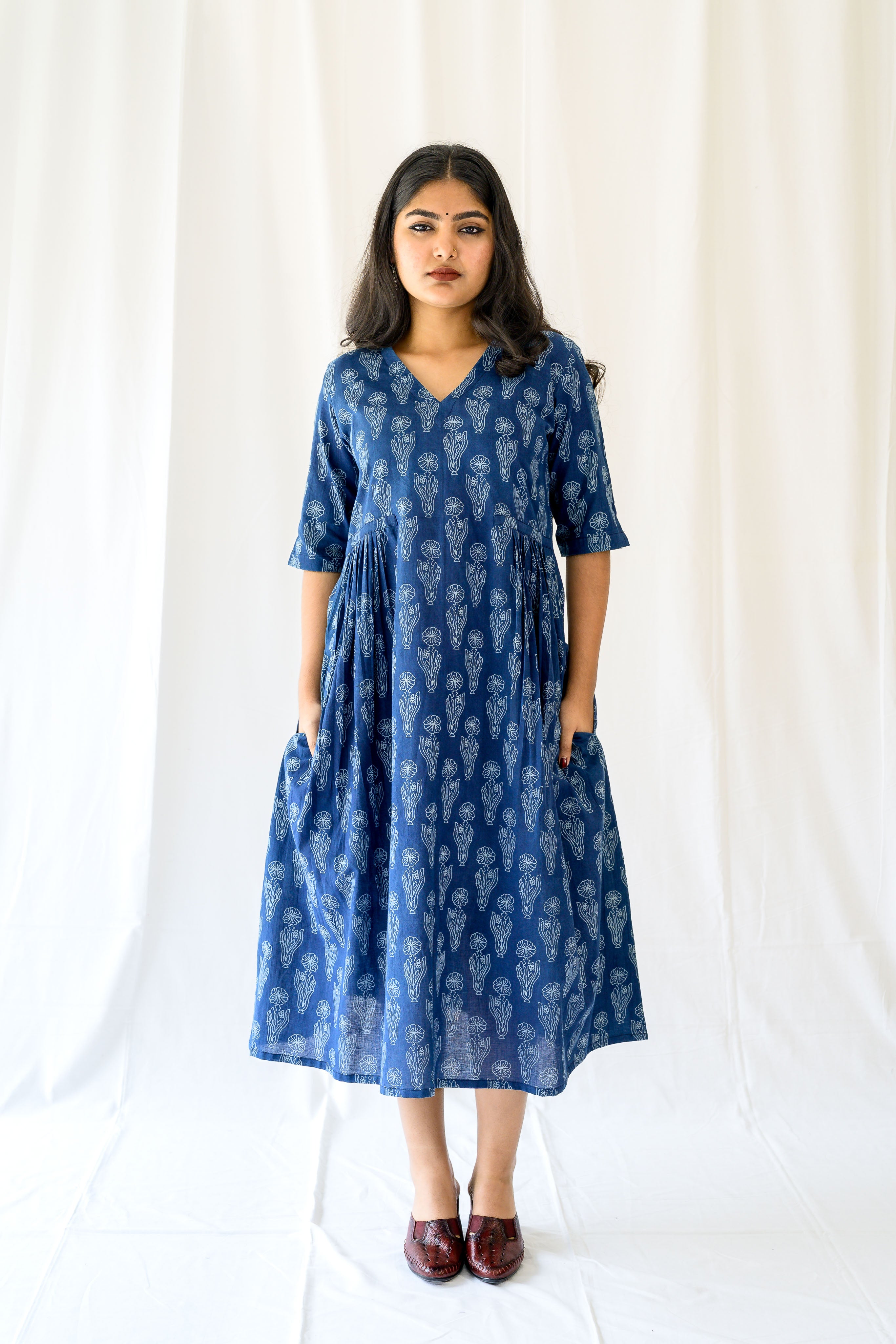 Iniya Indigo Dabu Cotton Dress