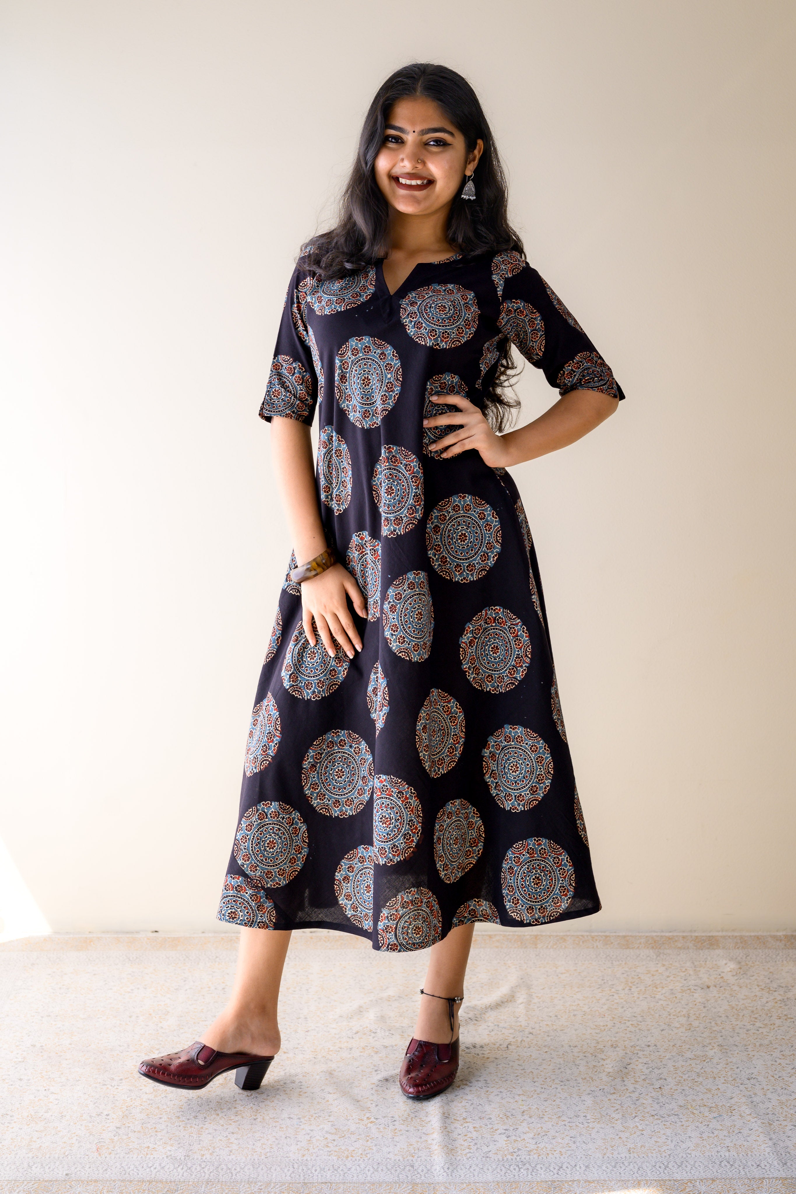 Mandala Noir Ajrakh Cotton Dress