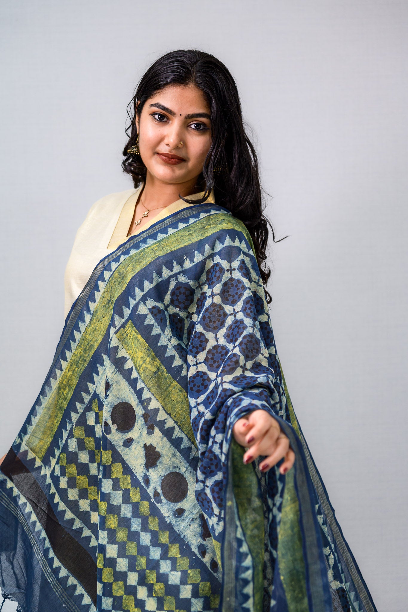 Indigo Tracery Ajrakh Pure Cotton Dupatta