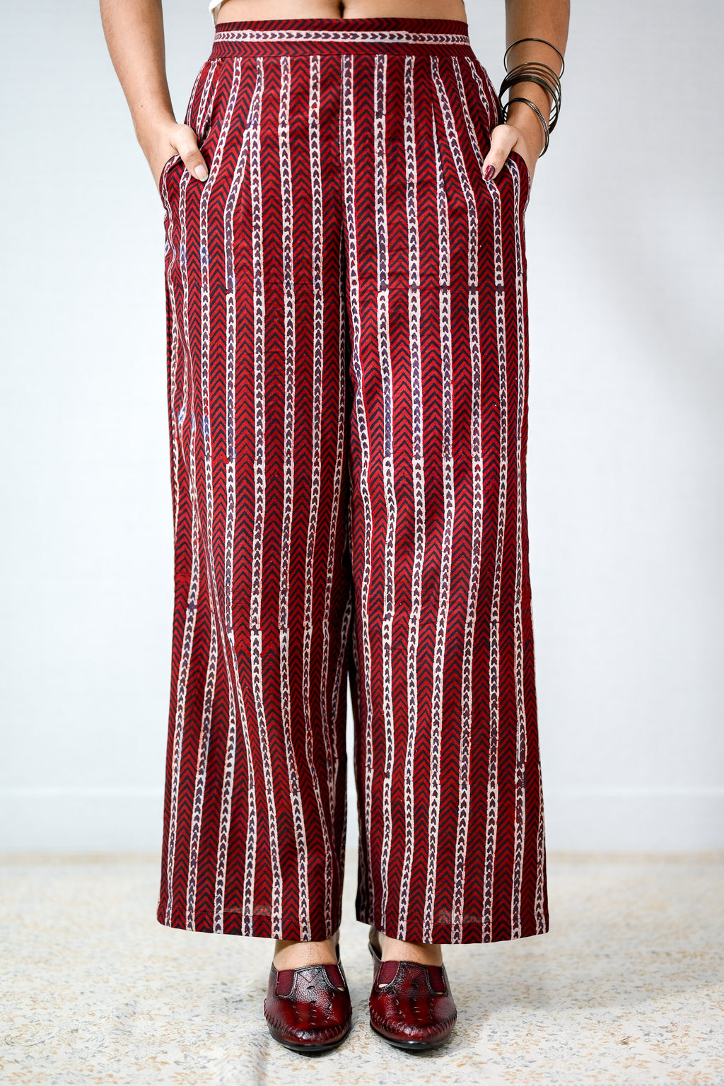 Zeraya Madder Red Ajrakh Parallel Pants