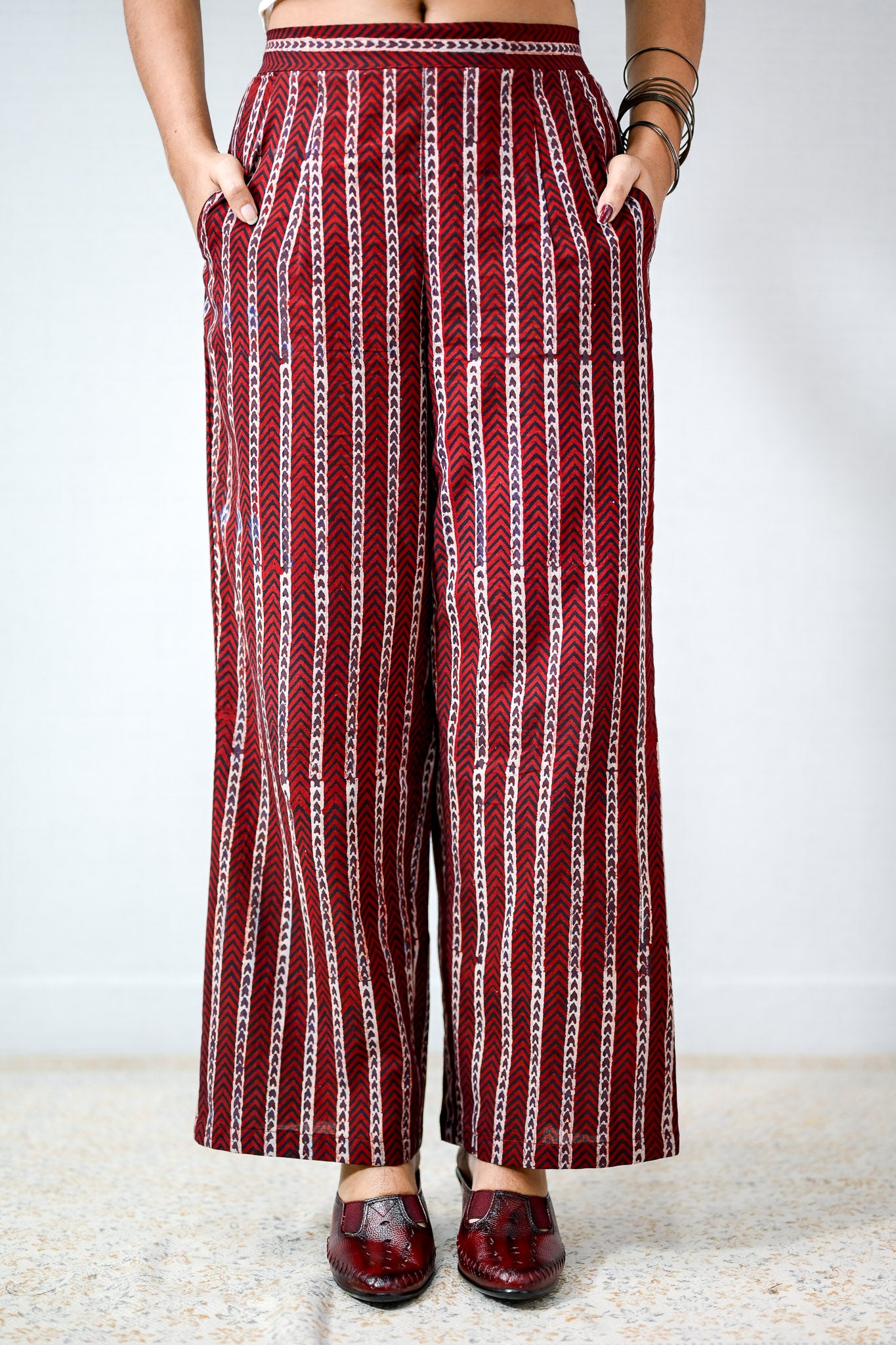 Zeraya Madder Red Ajrakh Parallel Pants