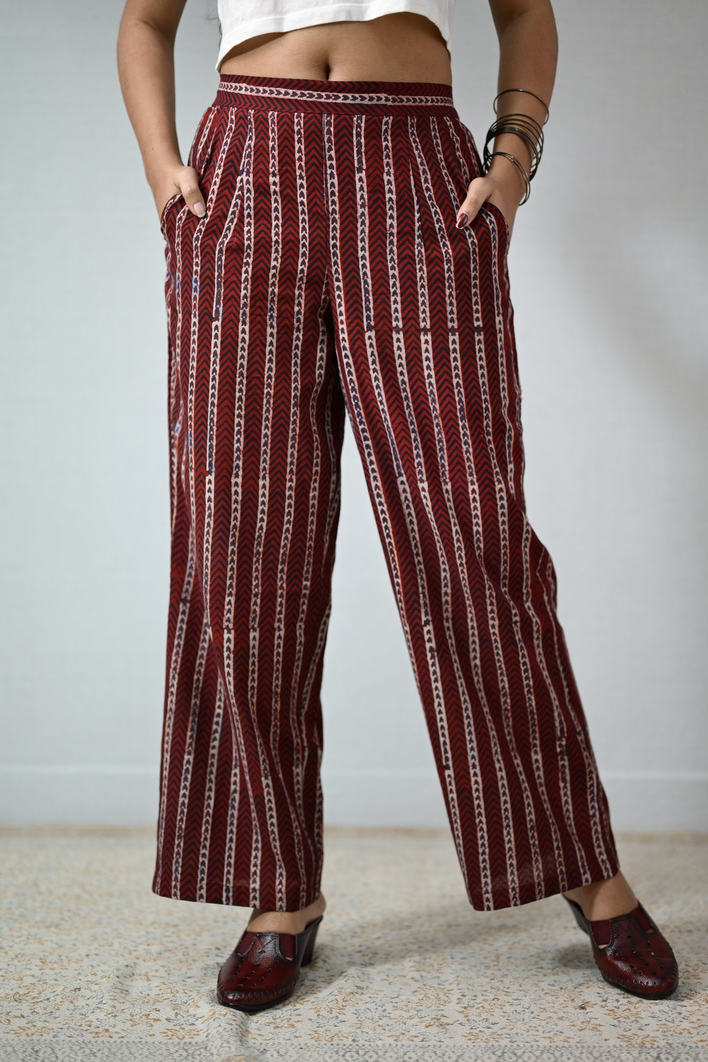 Zeraya Madder Red Ajrakh Parallel Pants