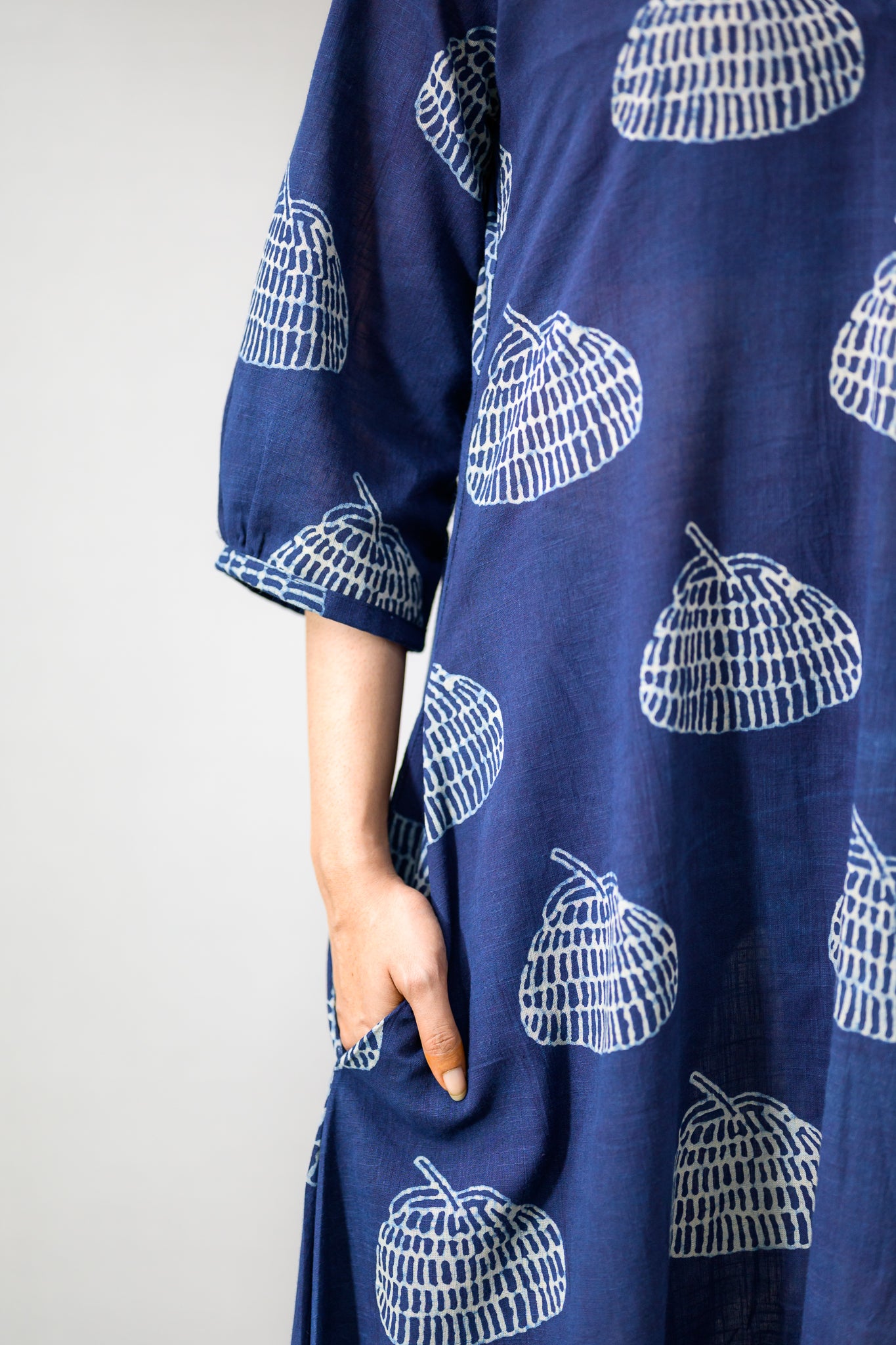 Jaali Blooms Indigo Dabu Cotton Dress