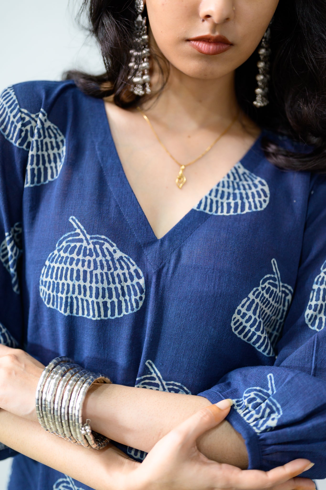 Jaali Blooms Indigo Dabu Cotton Dress