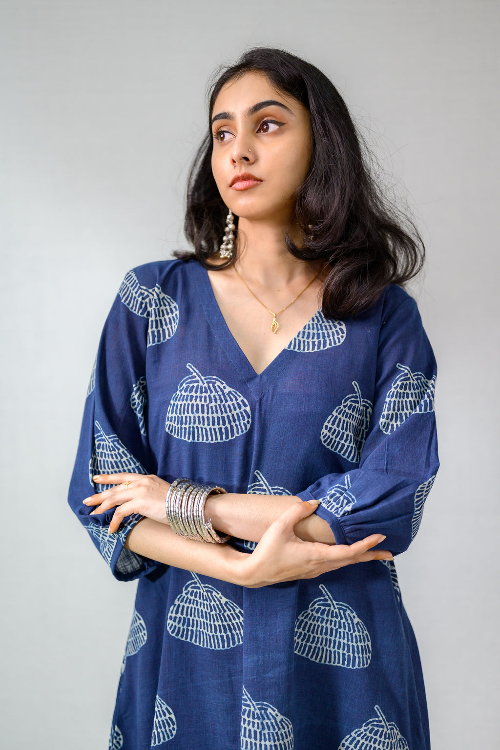 Jaali Blooms Indigo Dabu Cotton Dress
