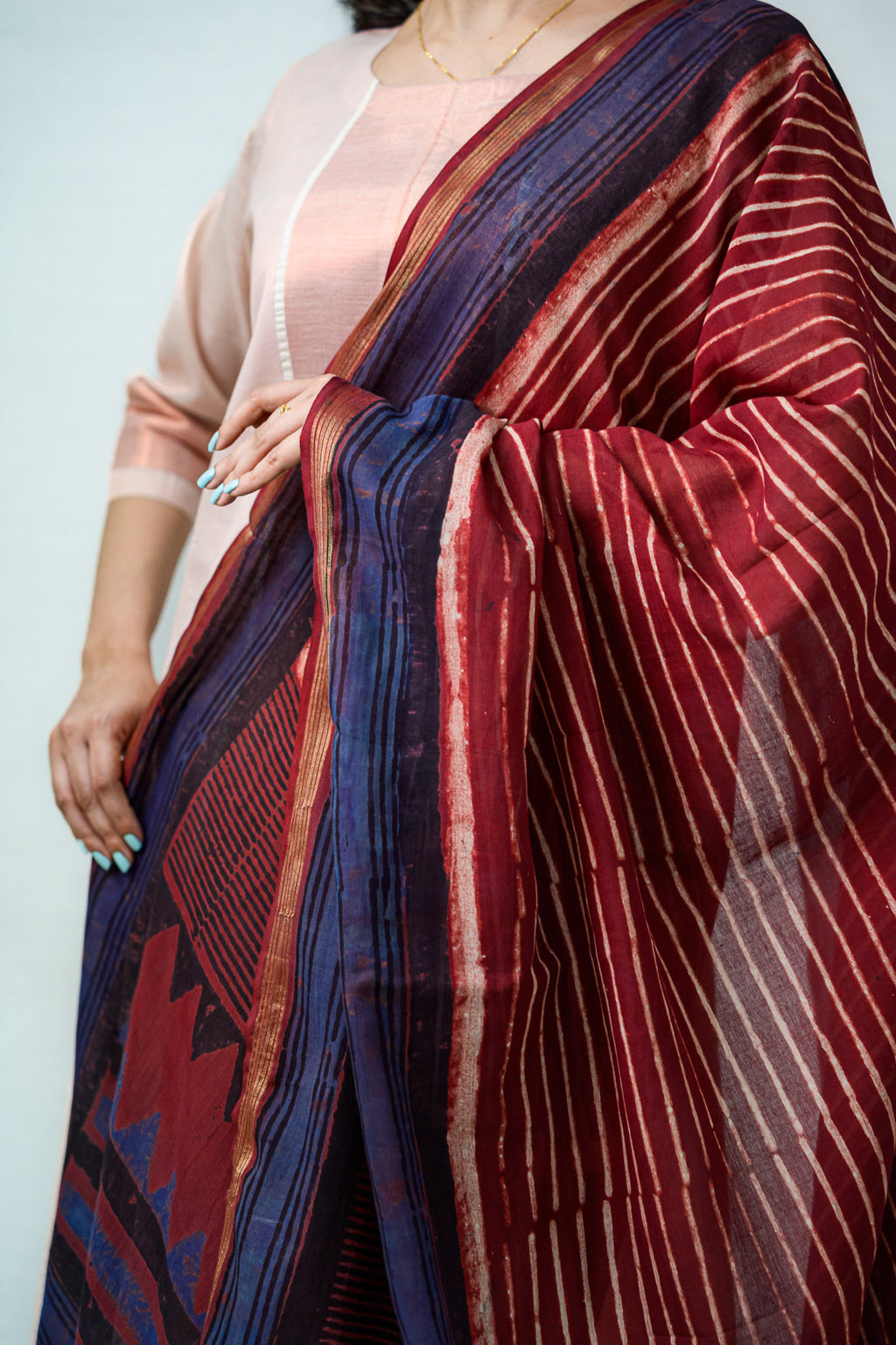 Lines and Angles Ajrakh Pure Cotton Dupatta