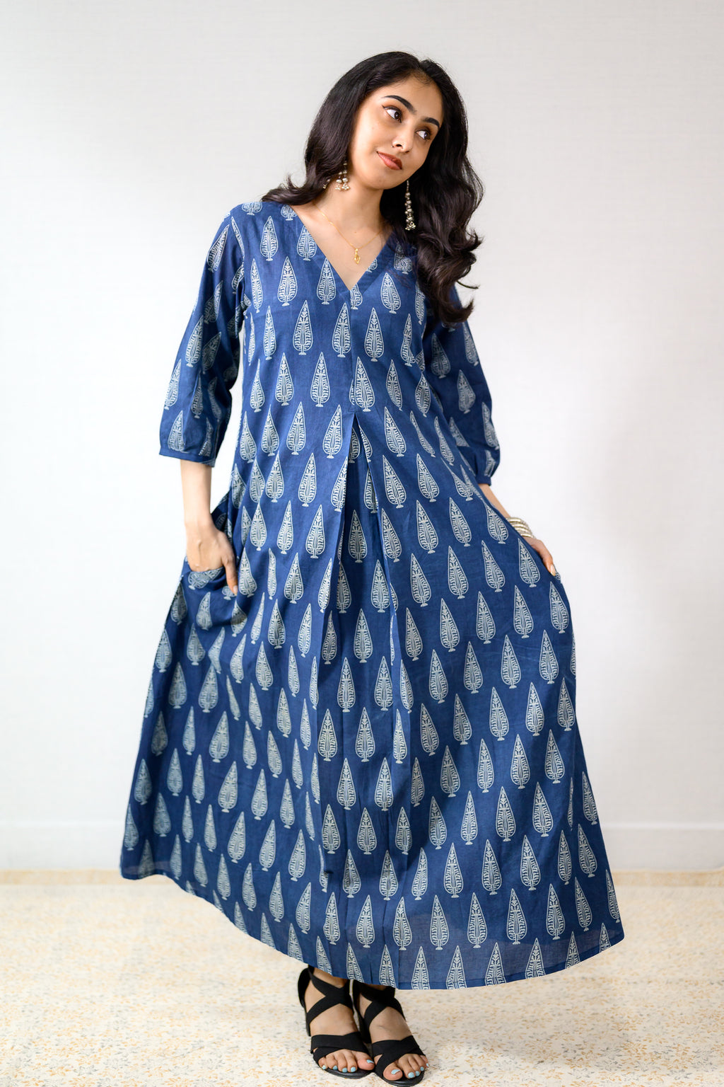 Indigo Cypress Dabu Cotton Dress