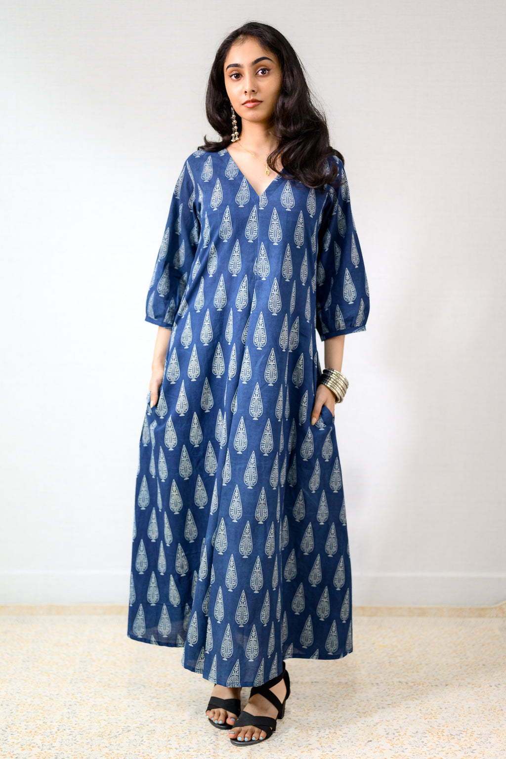 Indigo Cypress Dabu Cotton Dress