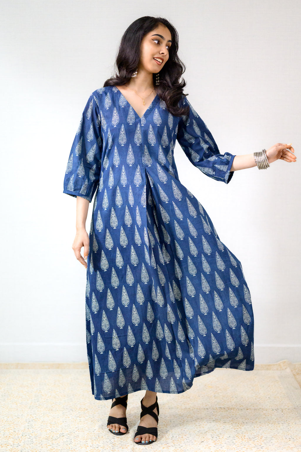 Indigo Cypress Dabu Cotton Dress