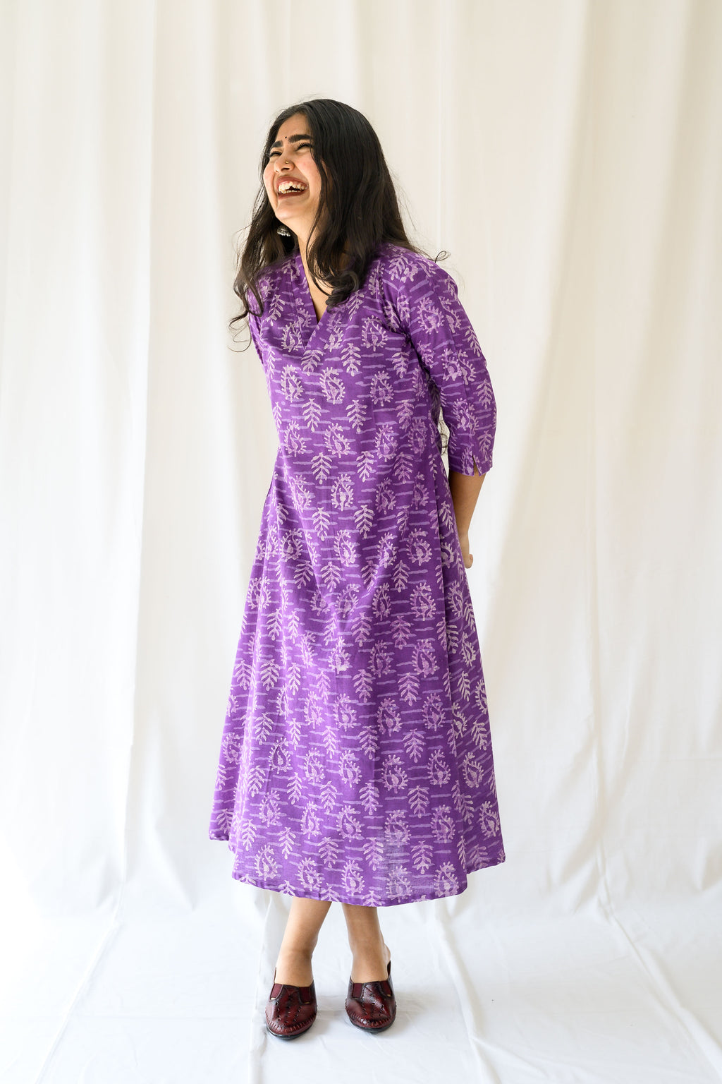 Bloomveil Lavender Dabu Cotton Dress