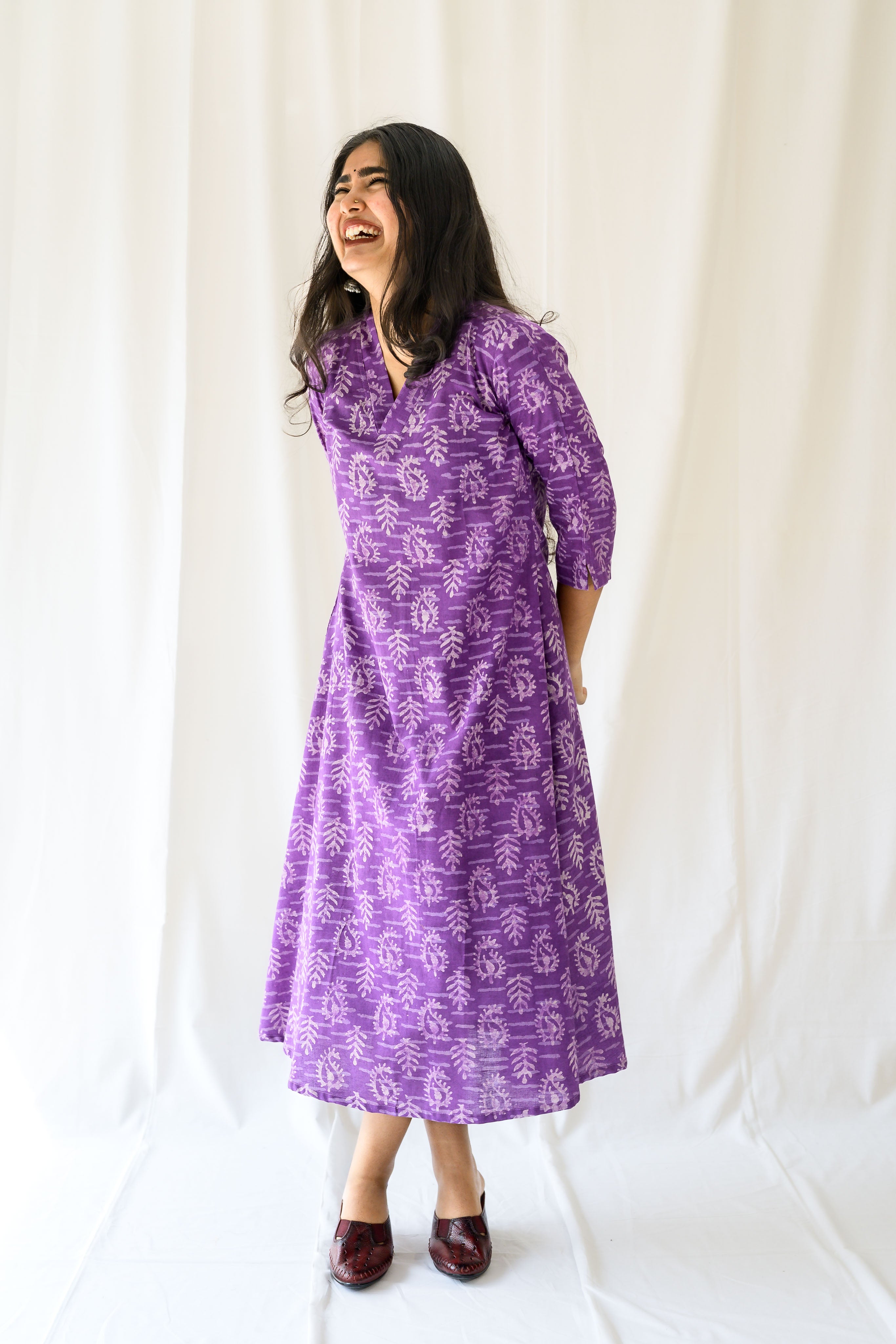 Bloomveil Lavender Dabu Cotton Dress