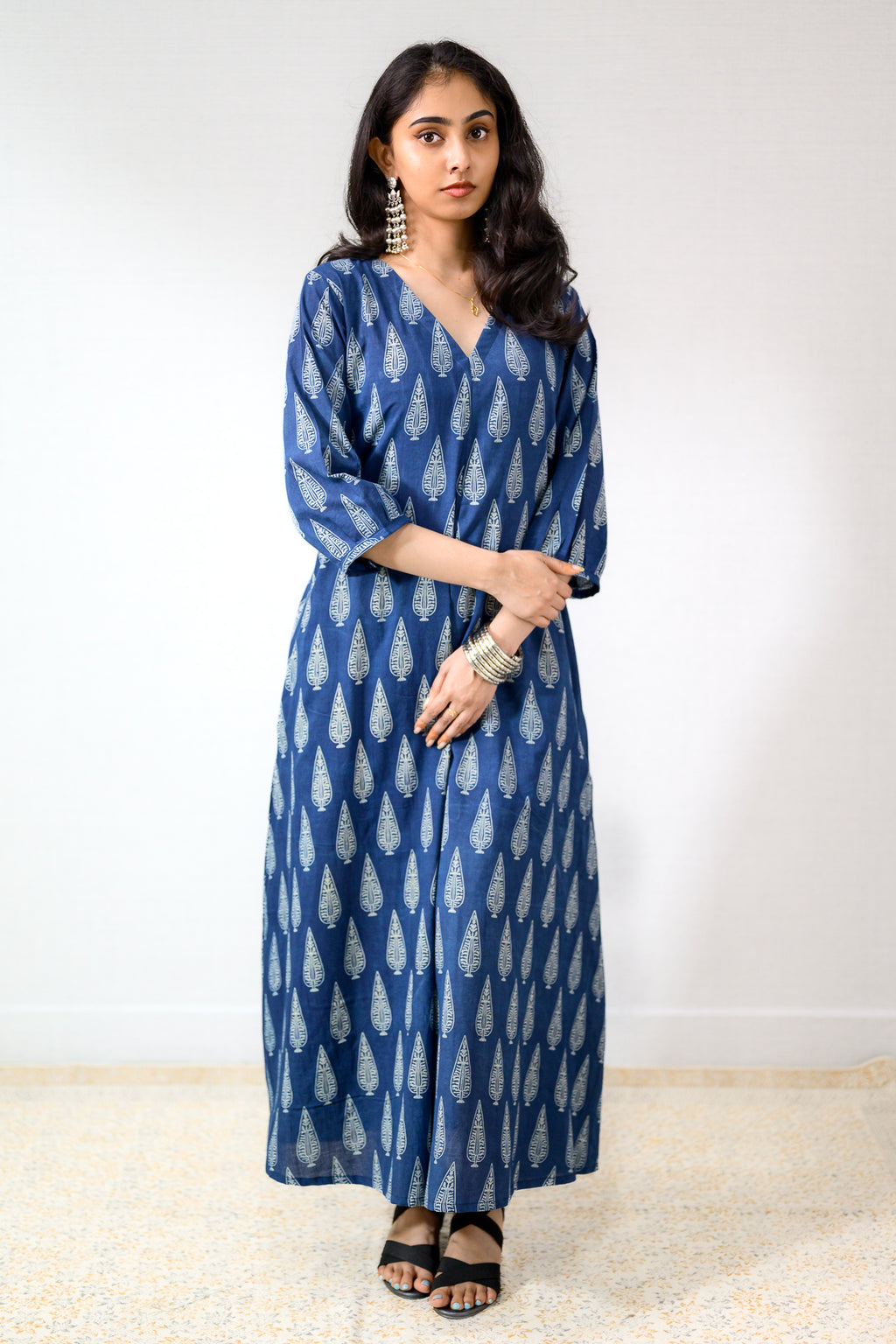 Indigo Cypress Dabu Cotton Dress