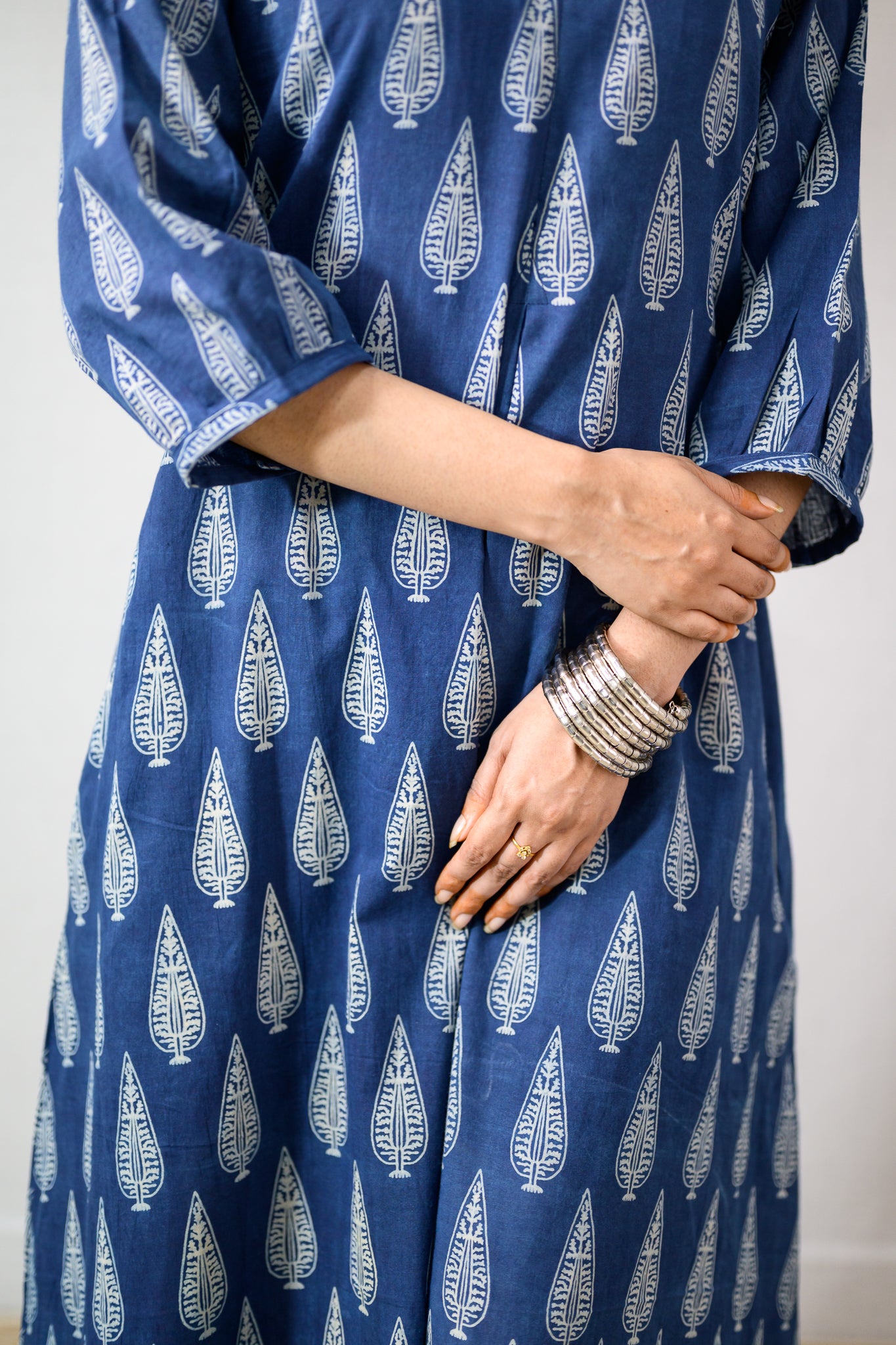 Indigo Cypress Dabu Cotton Dress