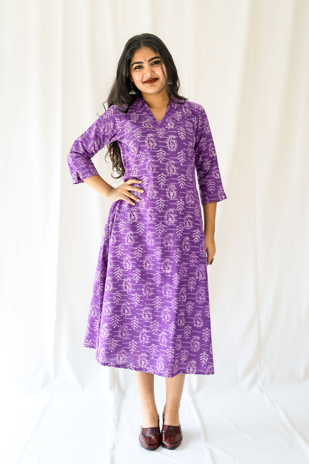 Bloomveil Lavender Dabu Cotton Dress