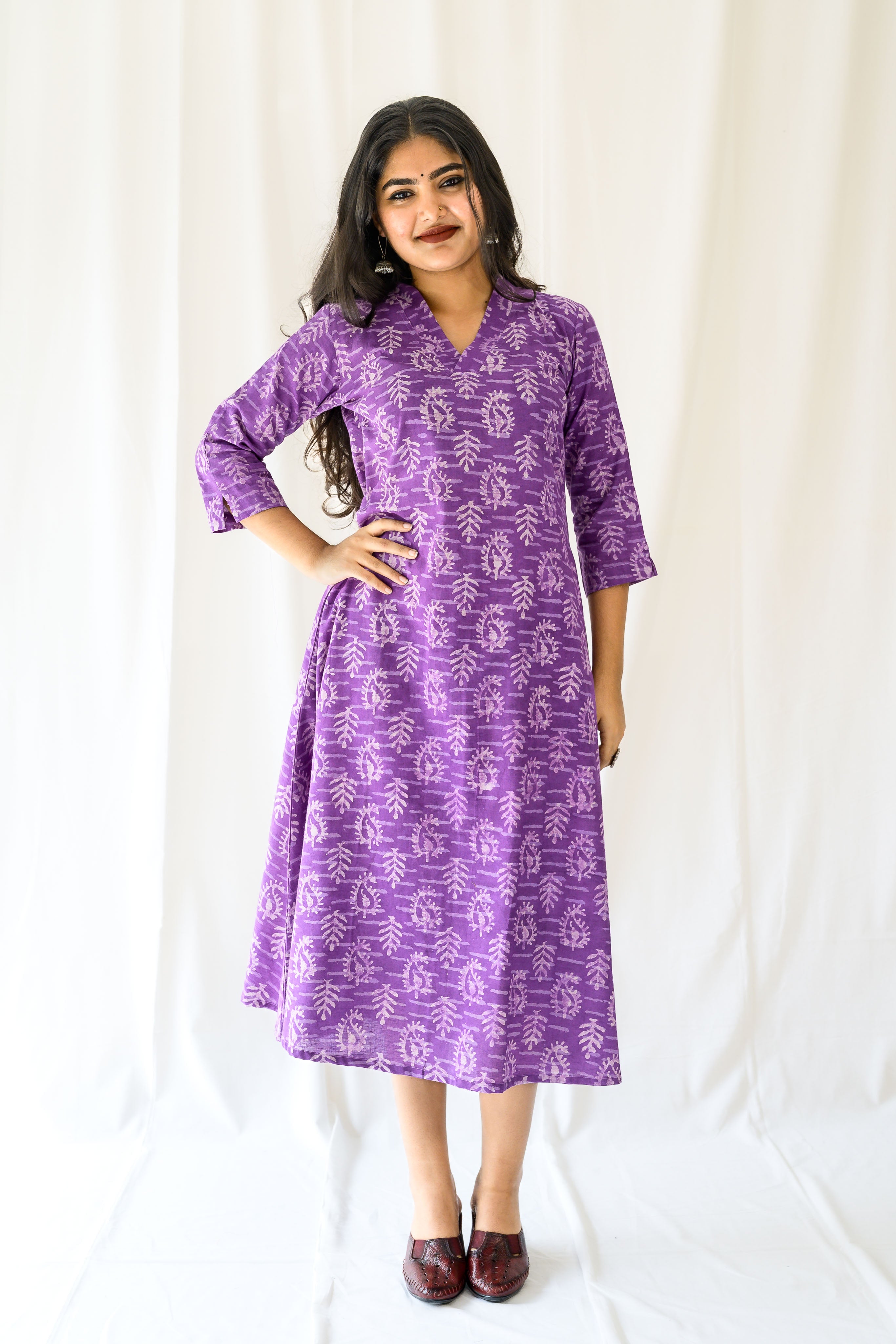 Bloomveil Lavender Dabu Cotton Dress