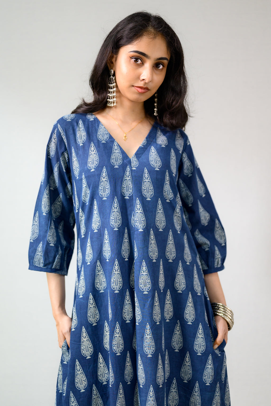 Indigo Cypress Dabu Cotton Dress
