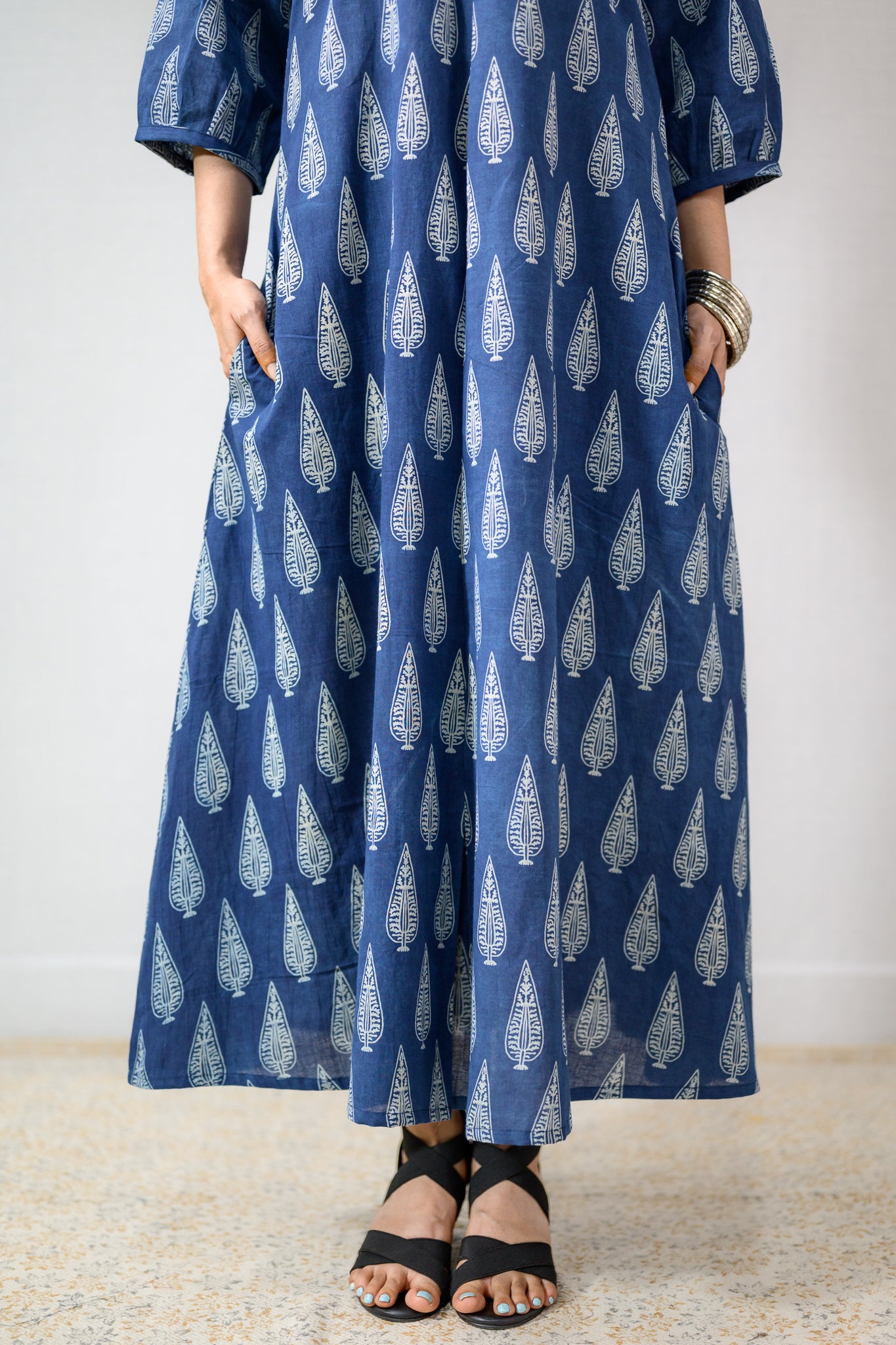 Indigo Cypress Dabu Cotton Dress