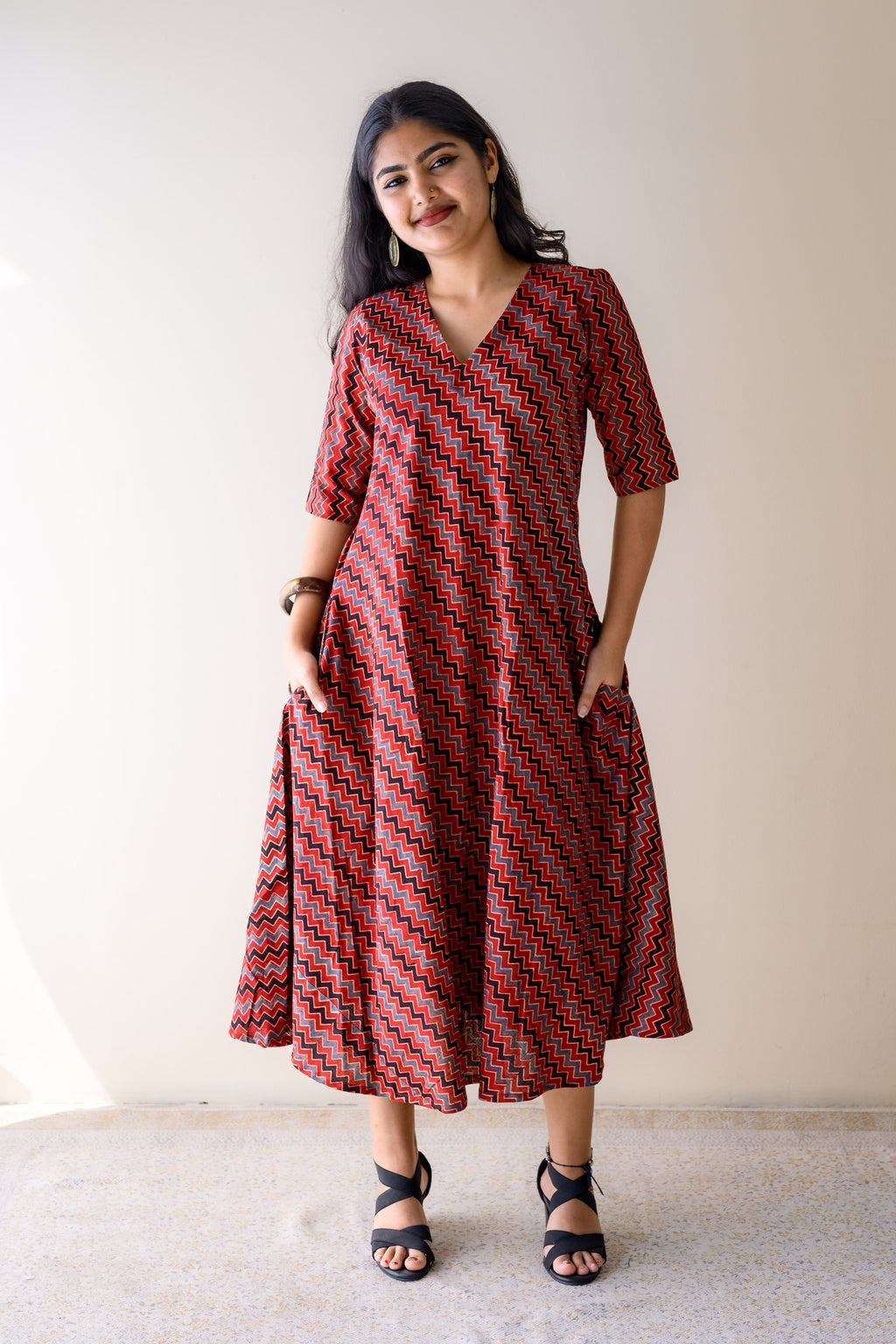 Sangria Ajrakh Stripes Dress