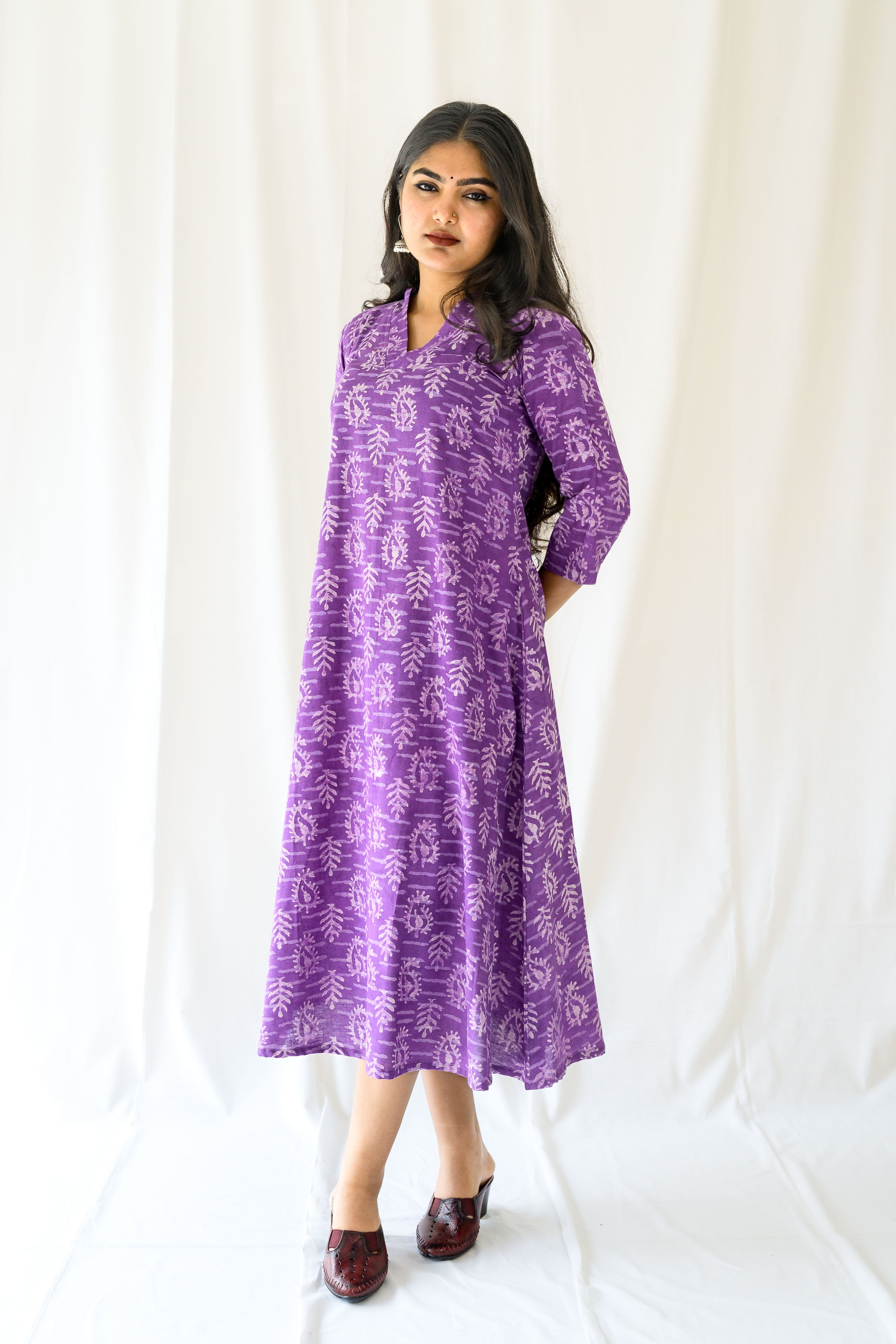 Bloomveil Lavender Dabu Cotton Dress